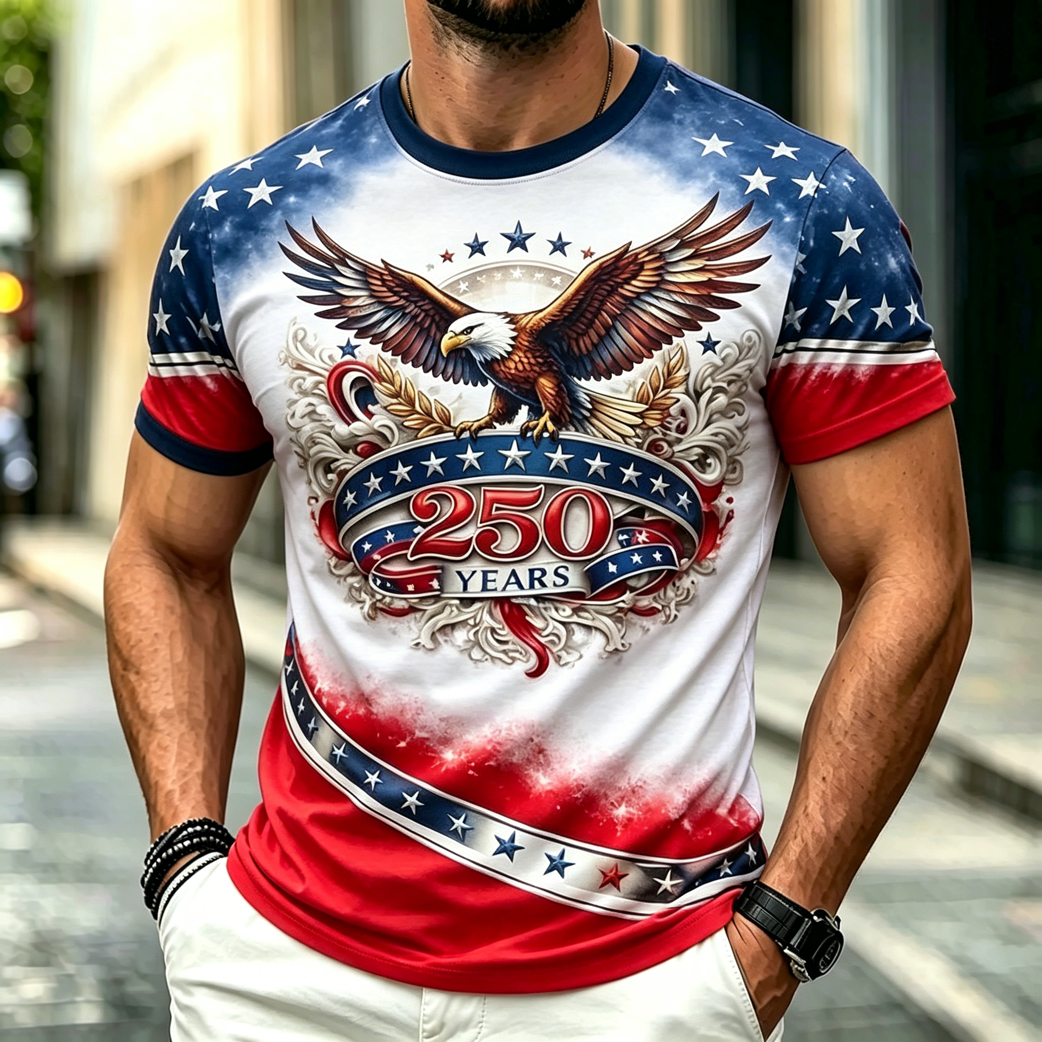 250th Anniversary American Eagle and Flag Graphic Short Sleeve Tee