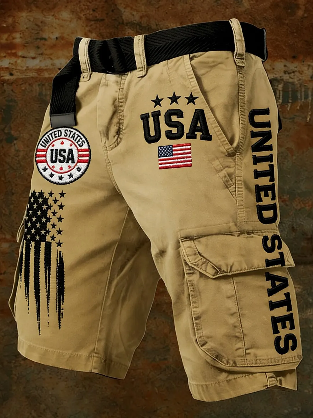 Men's American Flag Art Print Denim-Like Casual Shorts