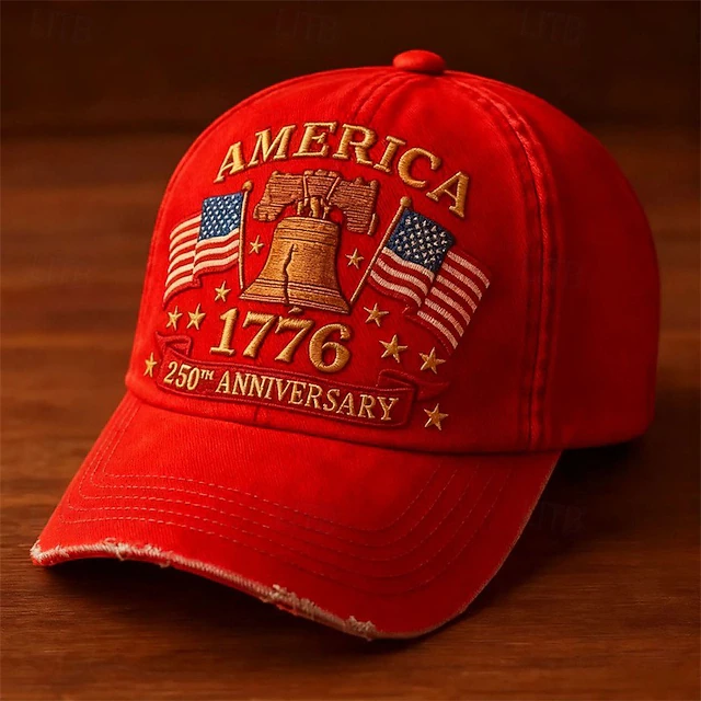 America 250th Anniversary 1776 Liberty Bell Embroidered Dad Hat – Distressed Vintage White Patriotic Baseball Cap