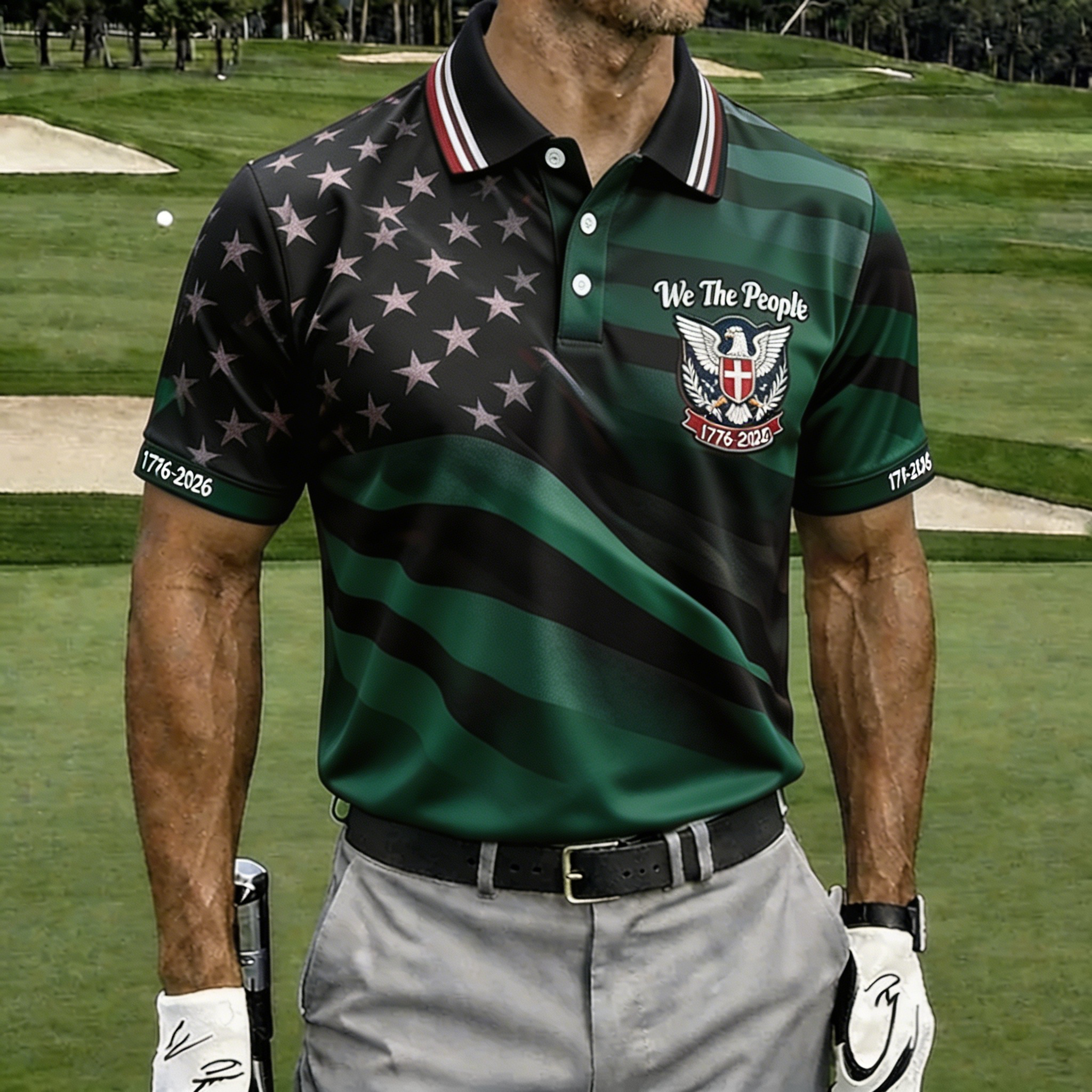 We The People 1776-2026 Patriotic Golf Polo Shirt