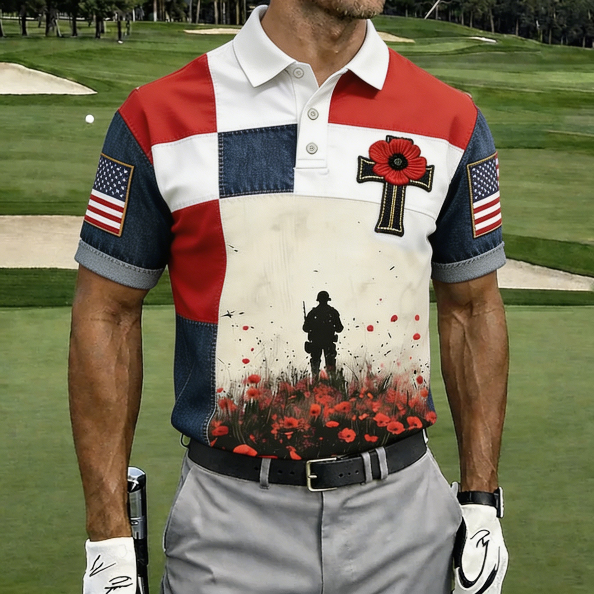 USA 250th Anniversary American Flag Golf Polo Shirt