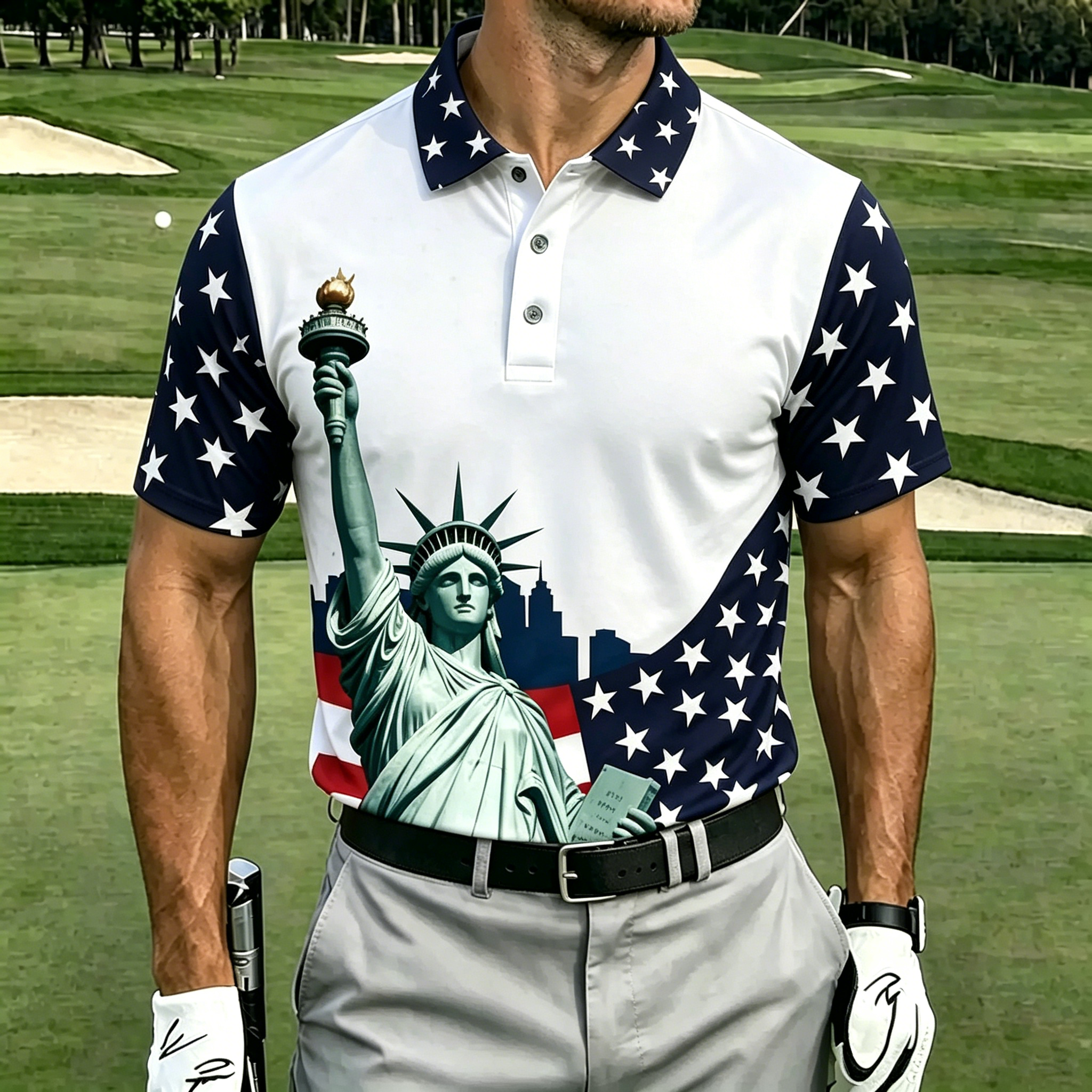 USA Patriotic Distressed American Flag Golf Polo Shirt | Tactical Eagle Patriotic Polo
