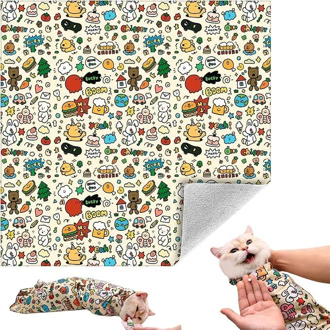 Cat Grooming Wrap – Self-Adherent Anti-Scratch Swaddle Restraint Bag for Stress-Free Nail Clipping