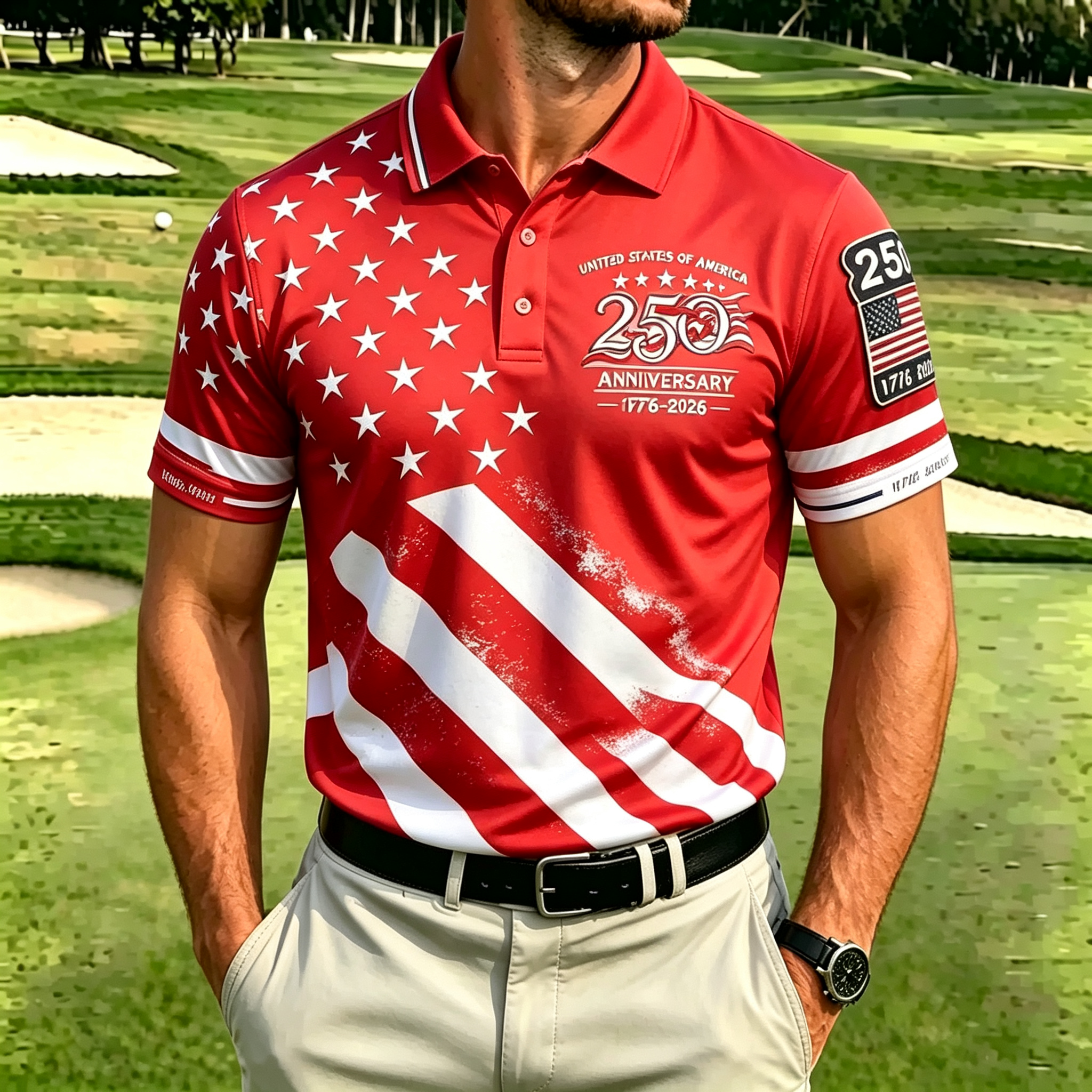 Anniversary Vintage Flag Golf Performance Polo Shirt