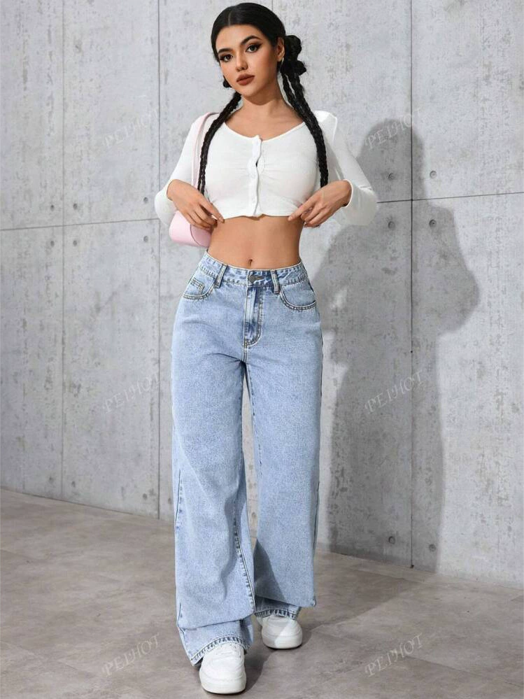 High-Waisted Retro Wide-Leg Denim Jeans