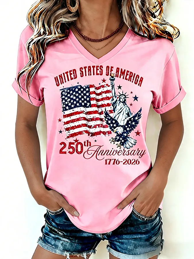 250th Anniversary Patriotic Printed Casual Ladies Short Sleeve Tee