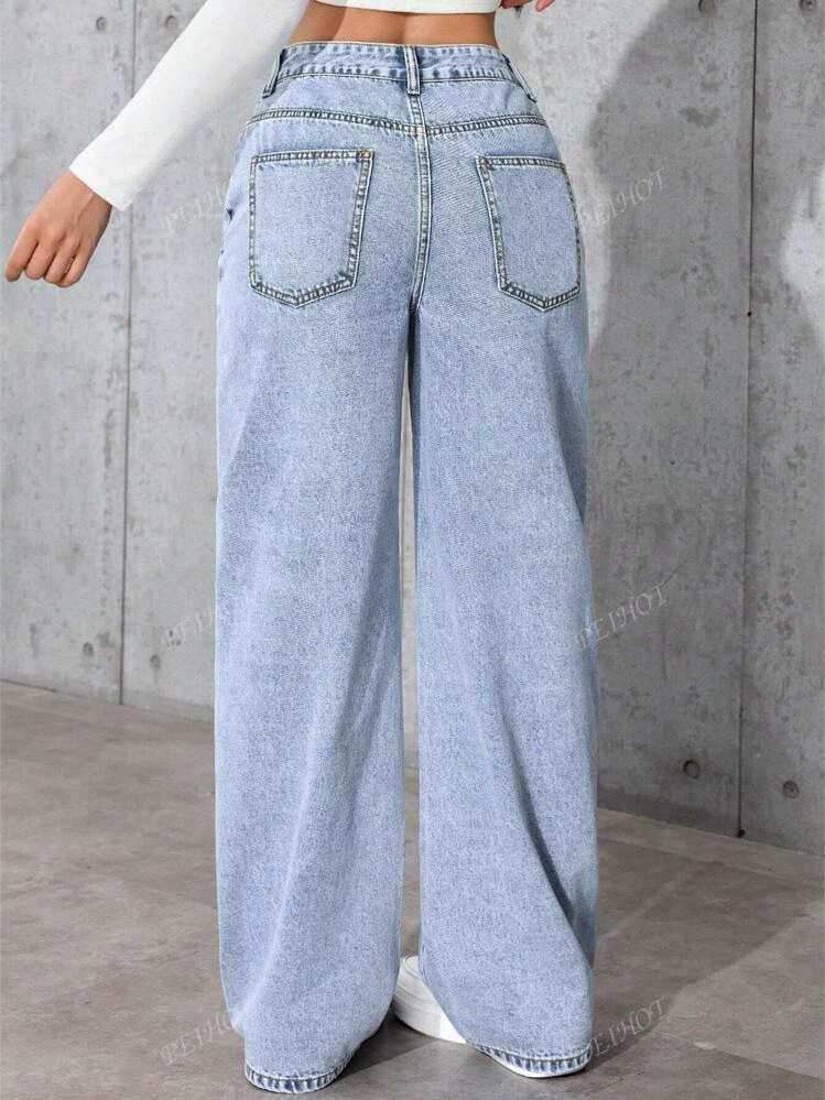 High-Waisted Retro Wide-Leg Denim Jeans