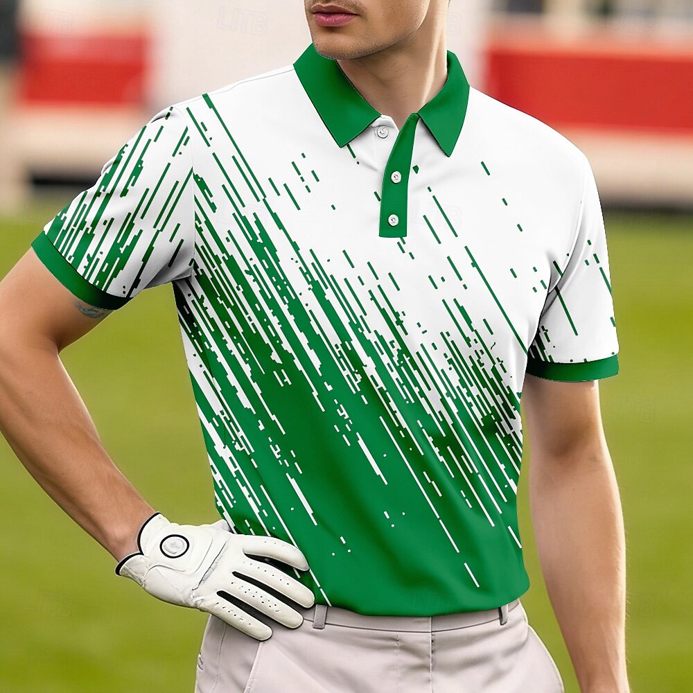 Diagonal Streak Gradient Print Contrast Collar Golf Polo Shirt for Men