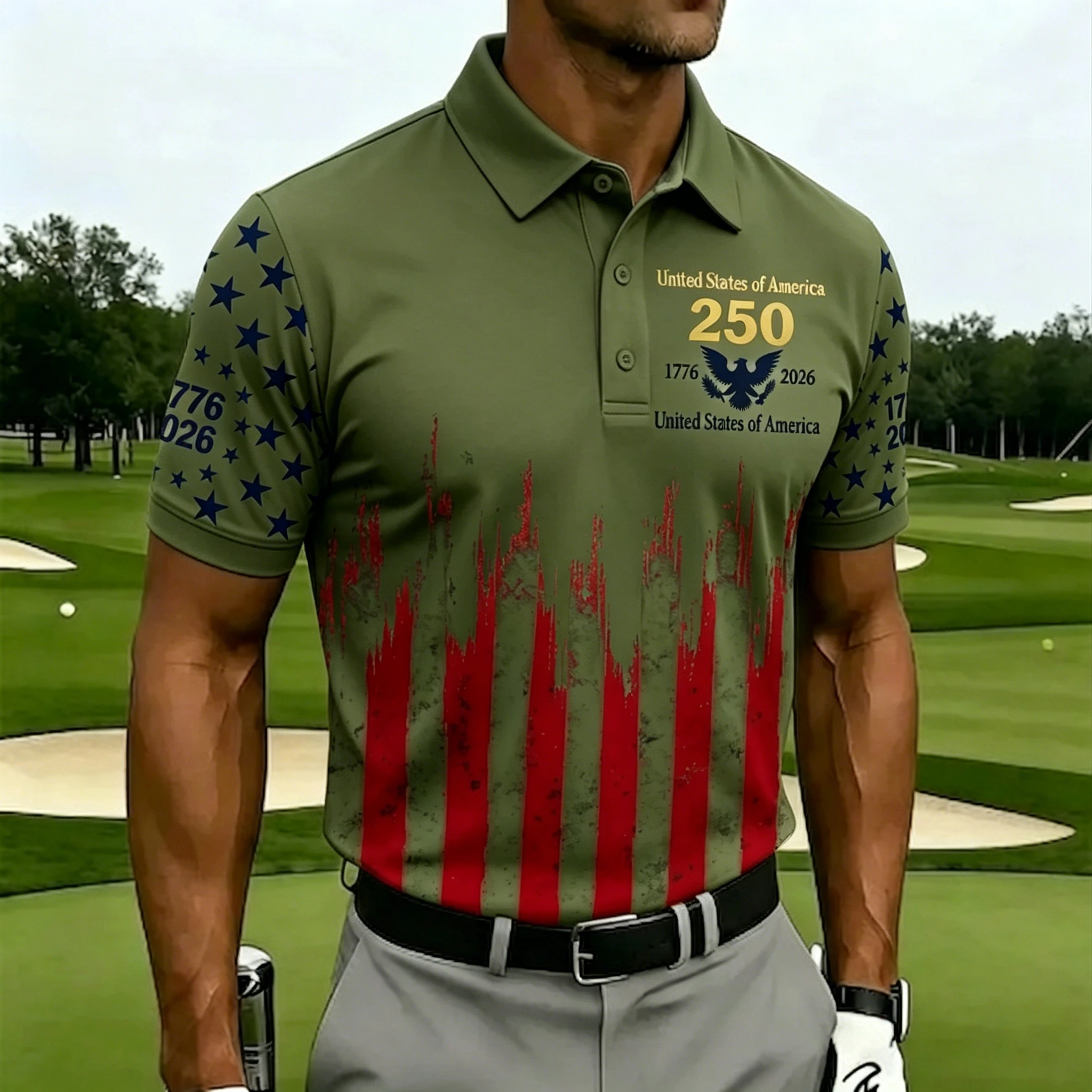 🇺🇸 Men's Patriotic USA 250th Anniversary Flag Performance Golf Polo Shirt