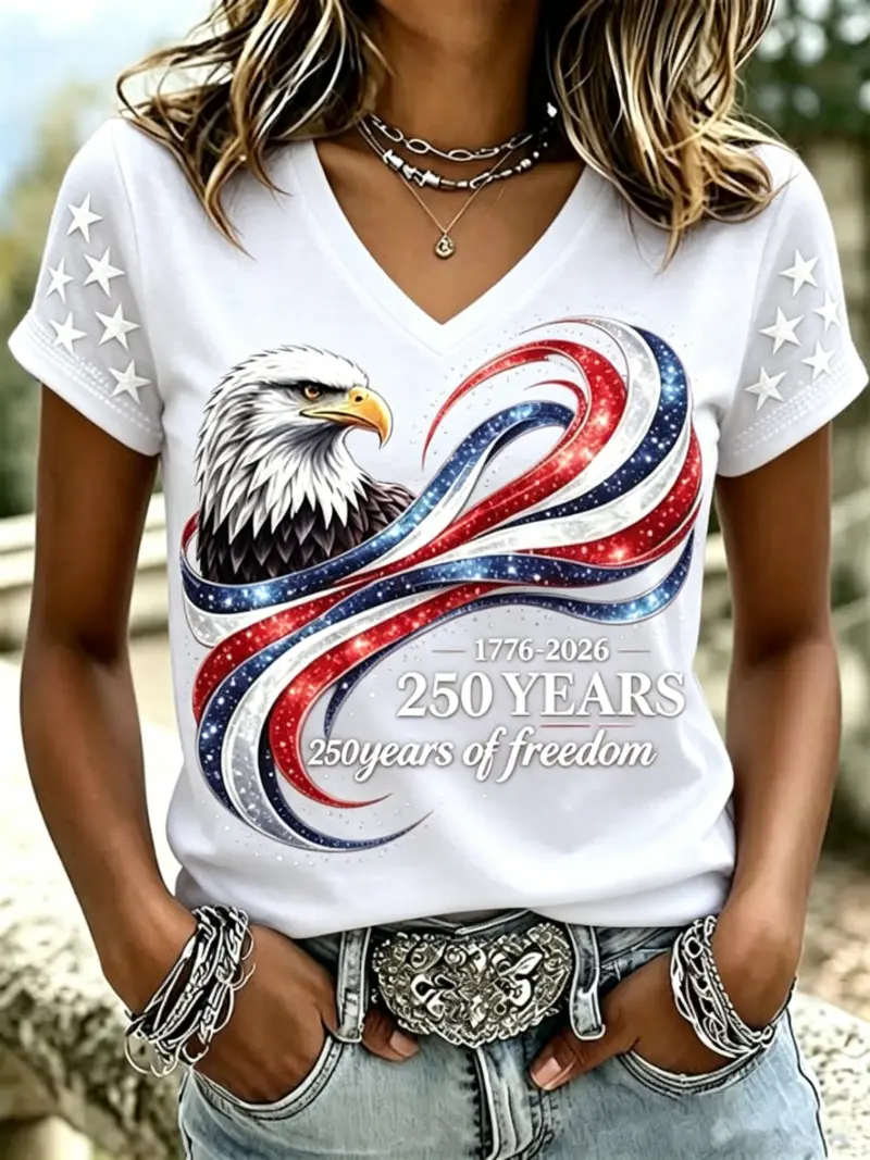 Women's Patriotic Eagle Swirl Short Sleeve T-Shirt