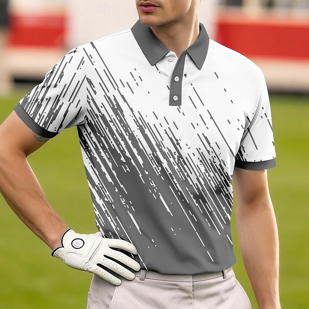 Diagonal Streak Gradient Print Contrast Collar Golf Polo Shirt for Men
