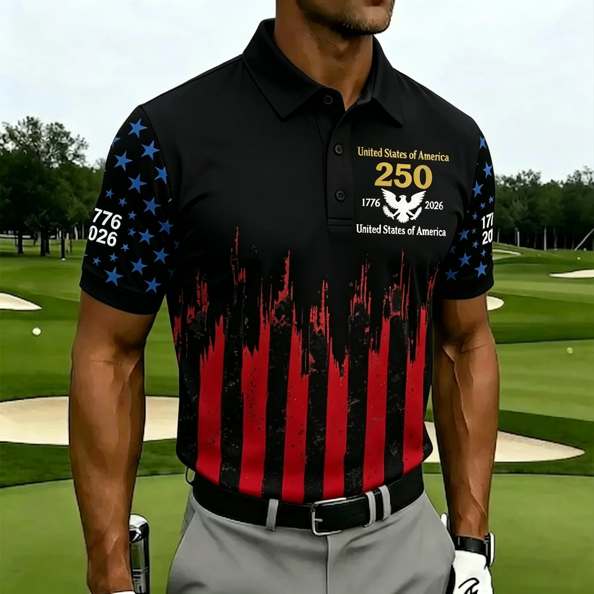 🇺🇸 Men's Patriotic USA 250th Anniversary Flag Performance Golf Polo Shirt