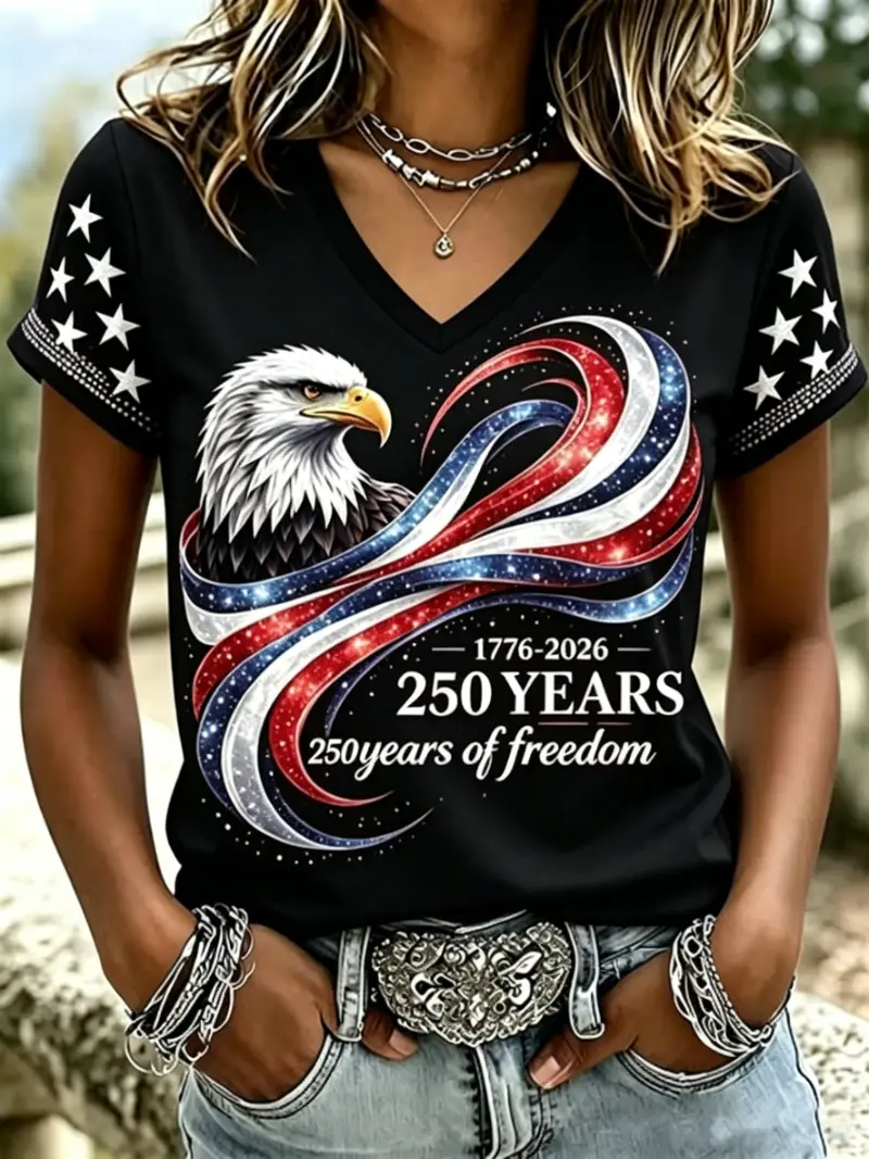 Women's Patriotic Eagle Swirl Short Sleeve T-Shirt