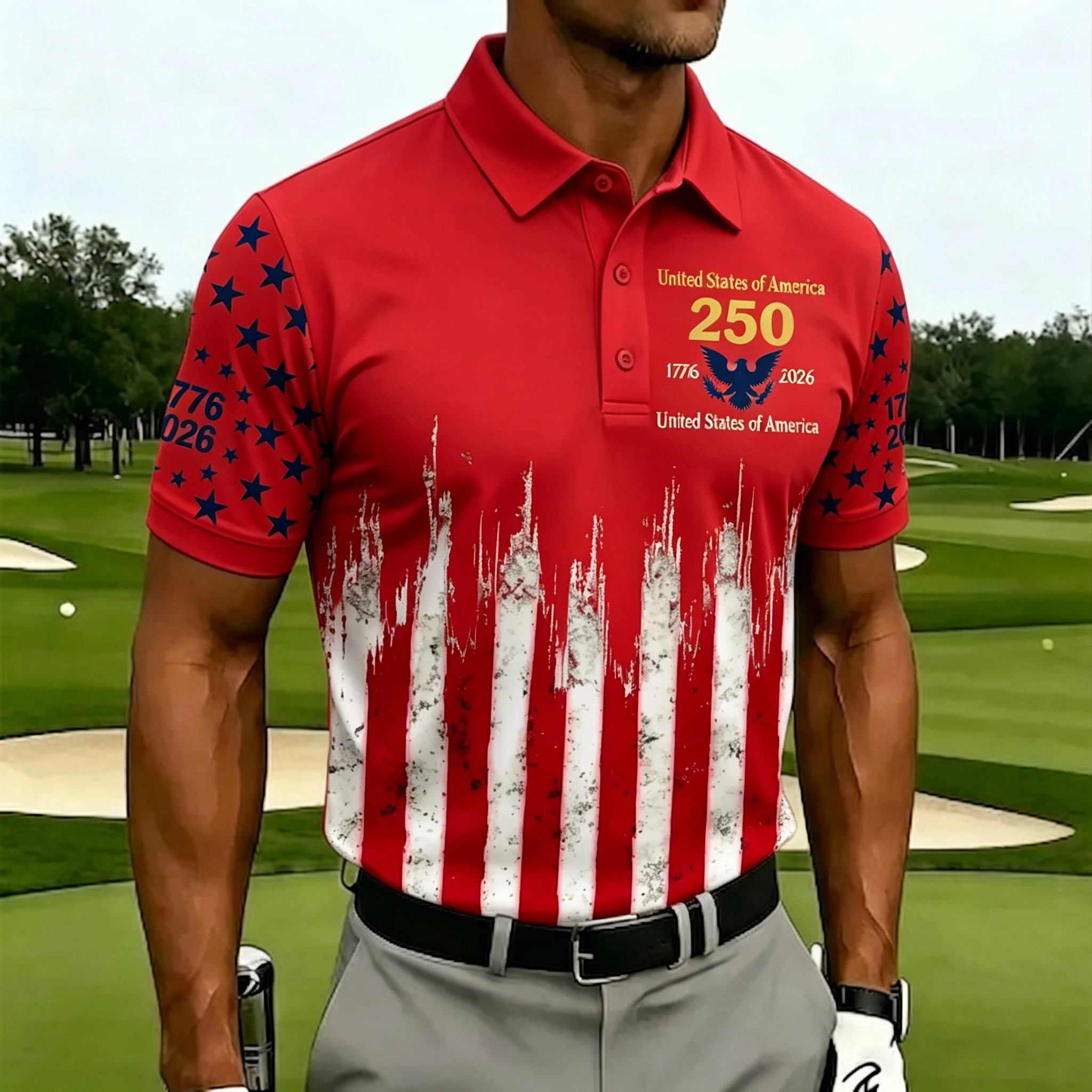 🇺🇸 Men's Patriotic USA 250th Anniversary Flag Performance Golf Polo Shirt