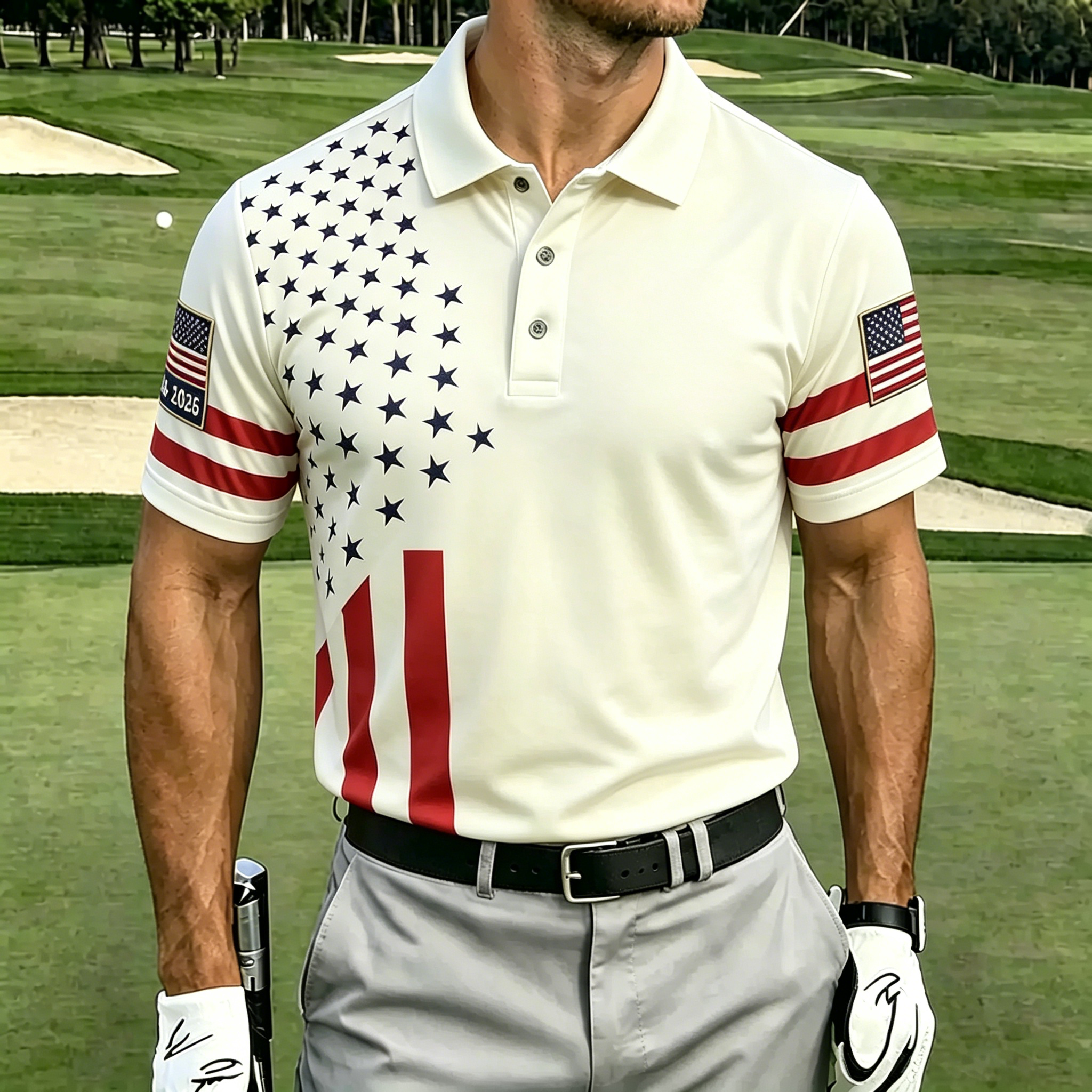 USA Patriotic Distressed American Flag Golf Polo Shirt | Tactical Eagle Patriotic Polo