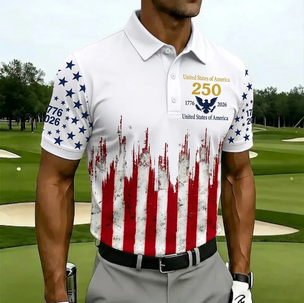 🇺🇸 Men's Patriotic USA 250th Anniversary Flag Performance Golf Polo Shirt