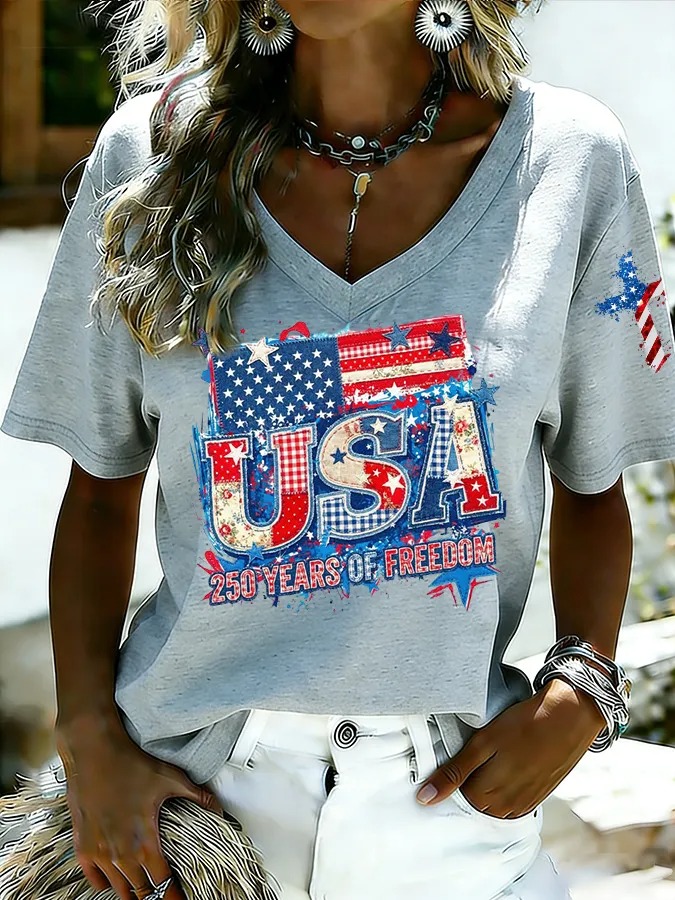 Women's USA 250th Anniversary "Years of Freedom" V-Neck T-Shirt