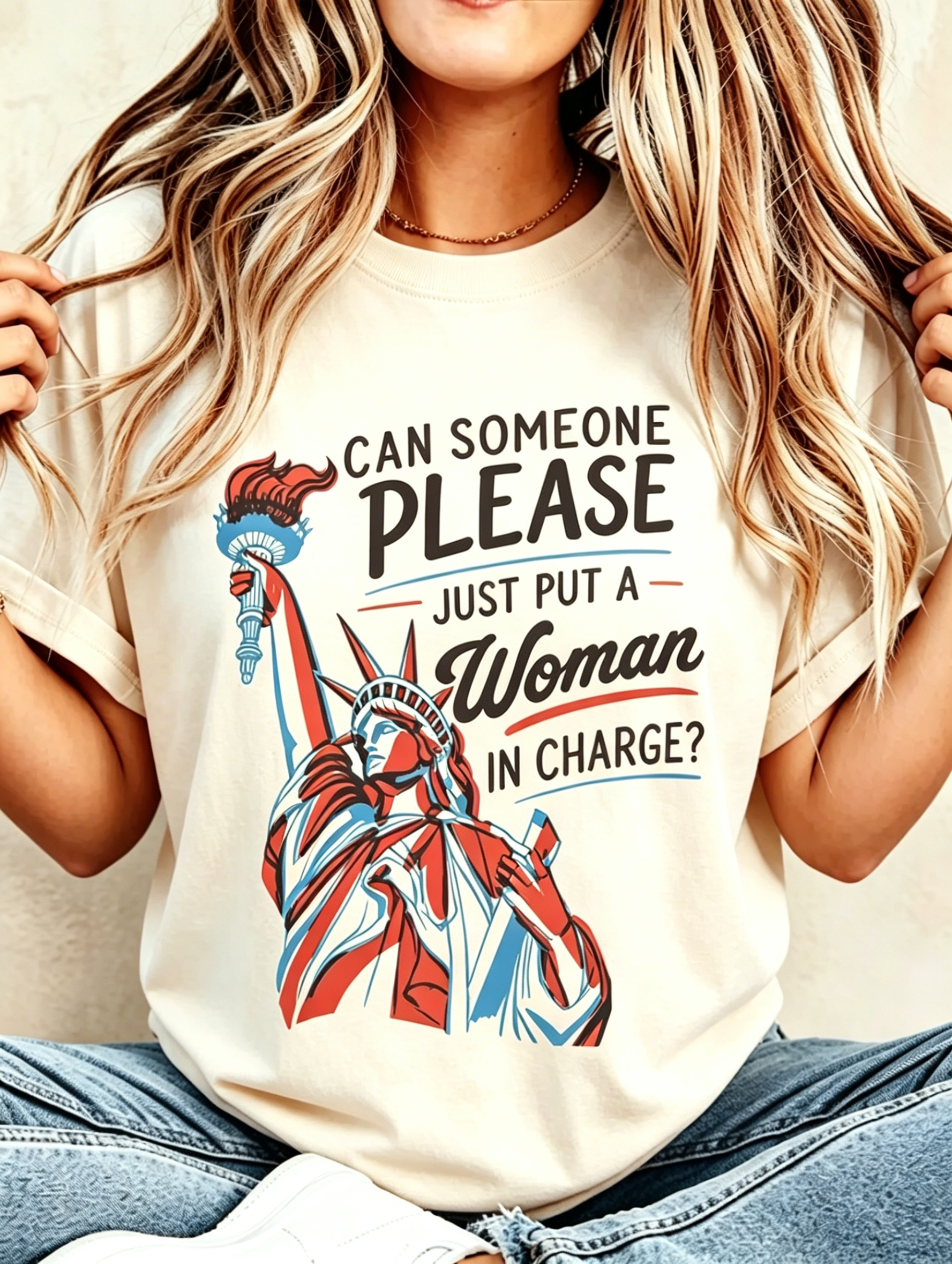 Flag Bow Cross God Bless America Patriotic Crew Neck T-Shirt for Women