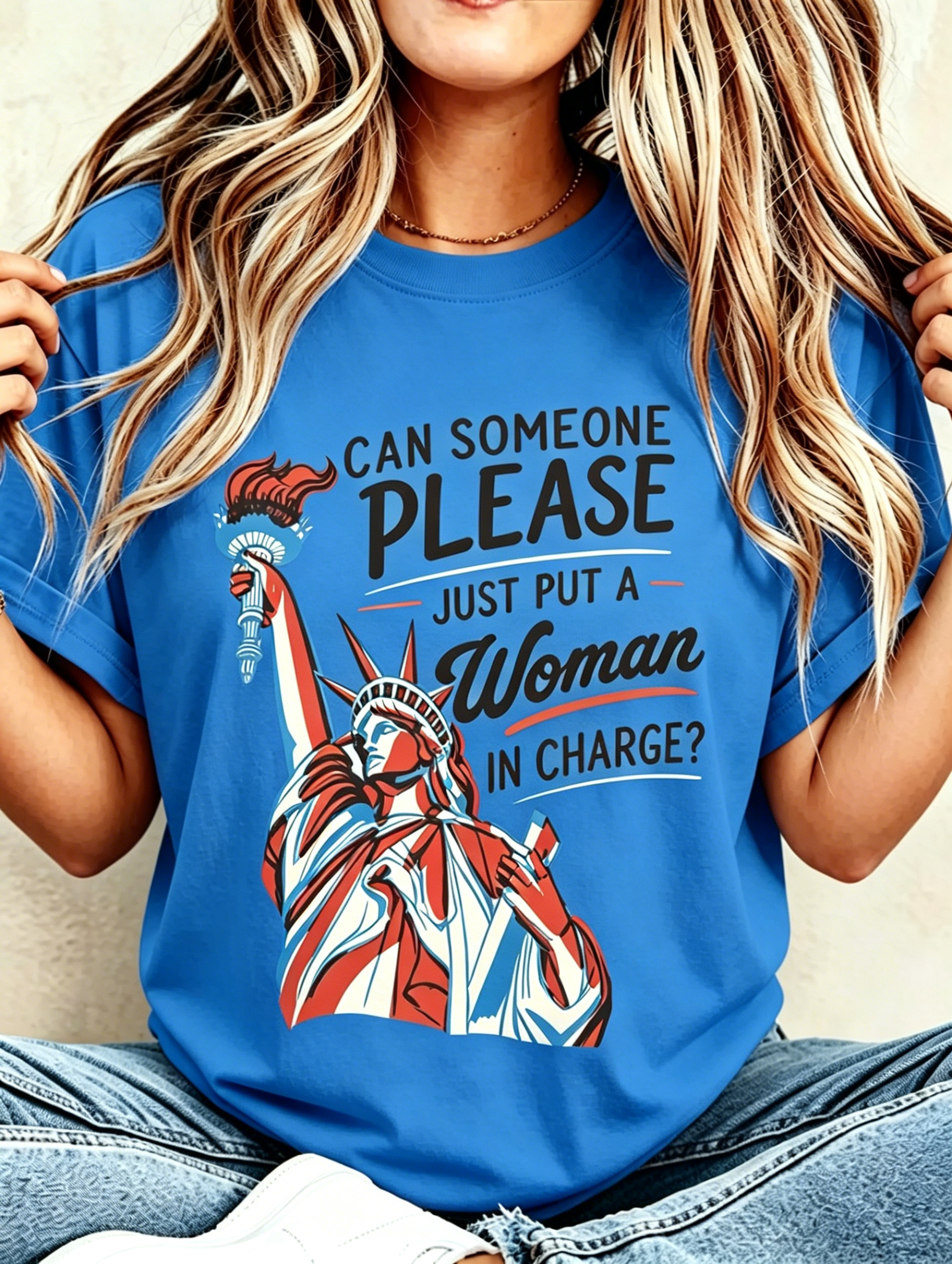 Flag Bow Cross God Bless America Patriotic Crew Neck T-Shirt for Women
