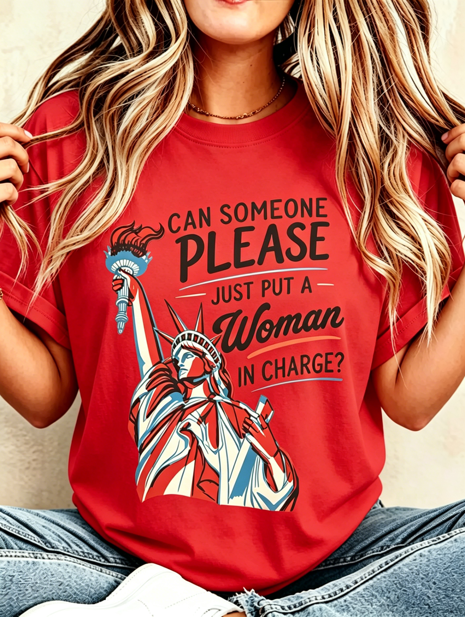 Flag Bow Cross God Bless America Patriotic Crew Neck T-Shirt for Women