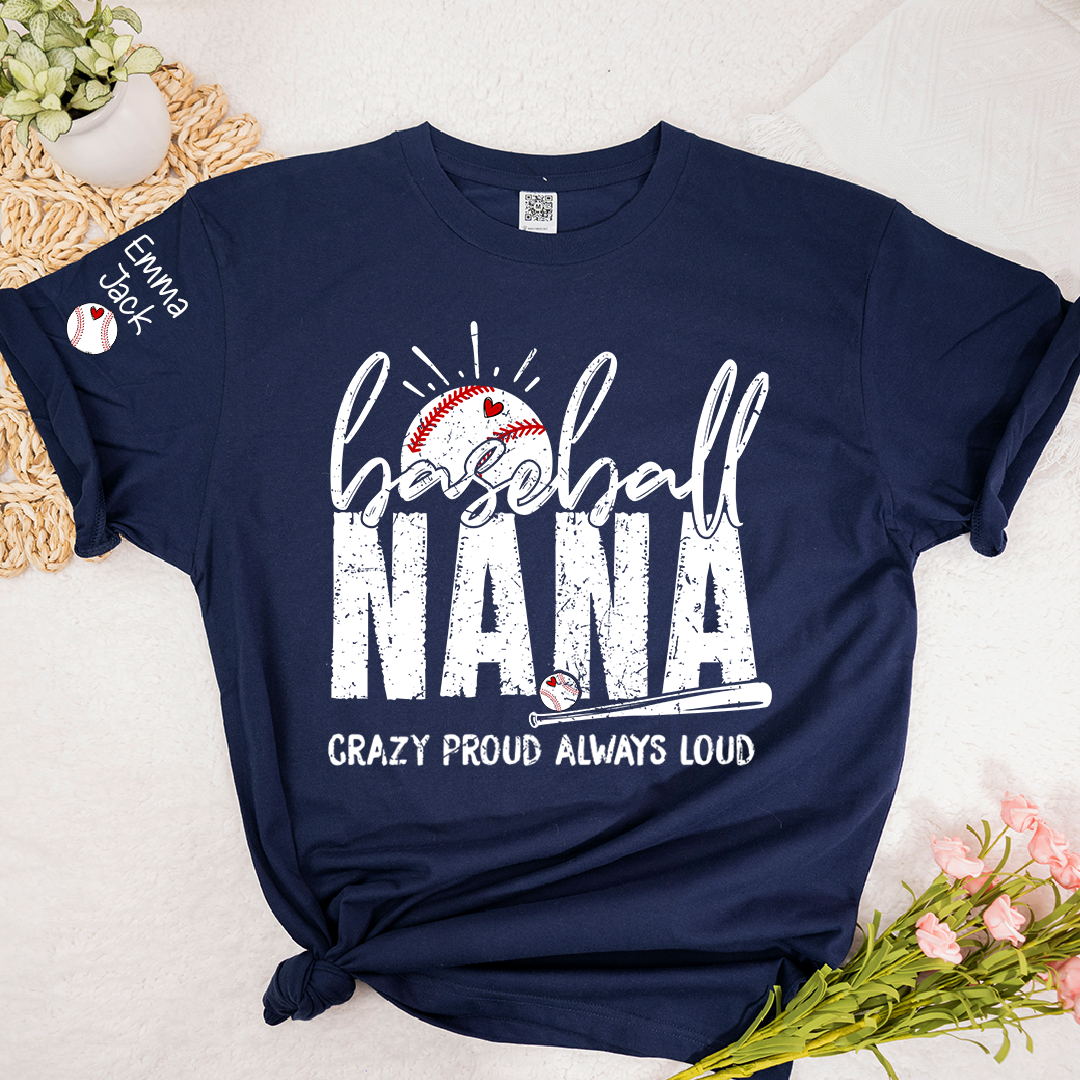 Custom Baseball Nana T-Shirt, Personalized Sports Grandma Tee for Game Day