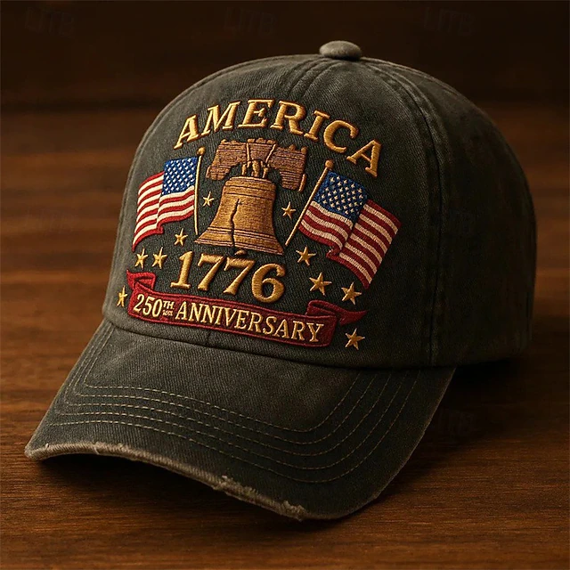 America 250th Anniversary 1776 Liberty Bell Embroidered Dad Hat – Distressed Vintage White Patriotic Baseball Cap