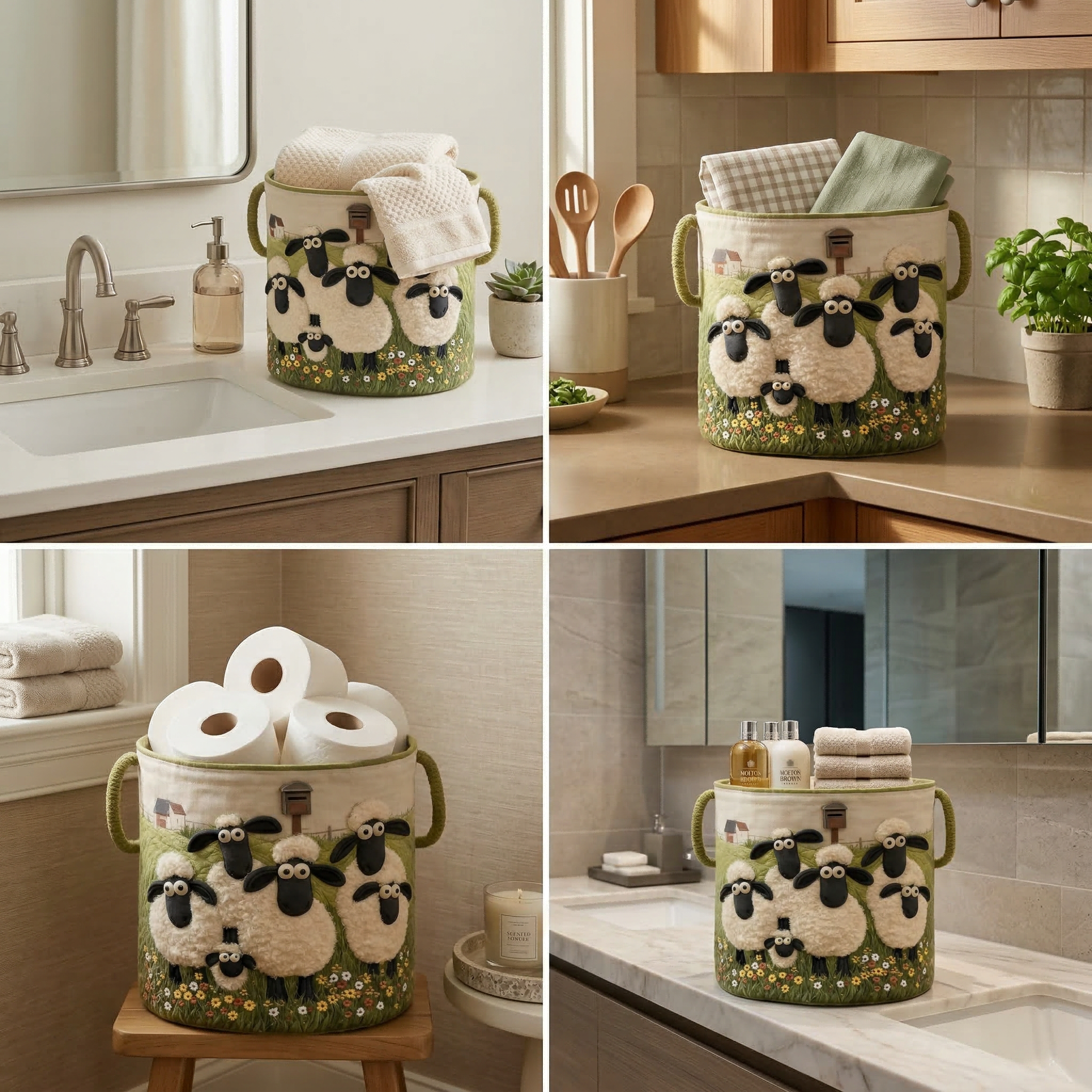 Sheep Heaven Quilted Laundry Basket