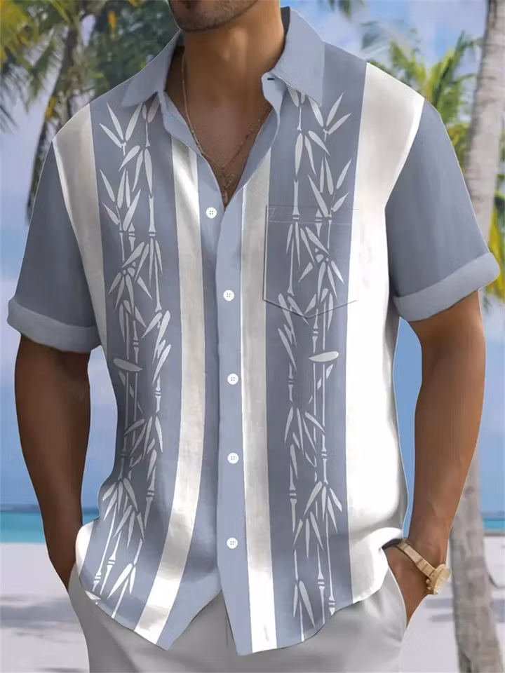 Artistic Bamboo Printed Collared Shirt, Great for Summer Outdoor Activities, Cruise Trips and Casual Night Occasions