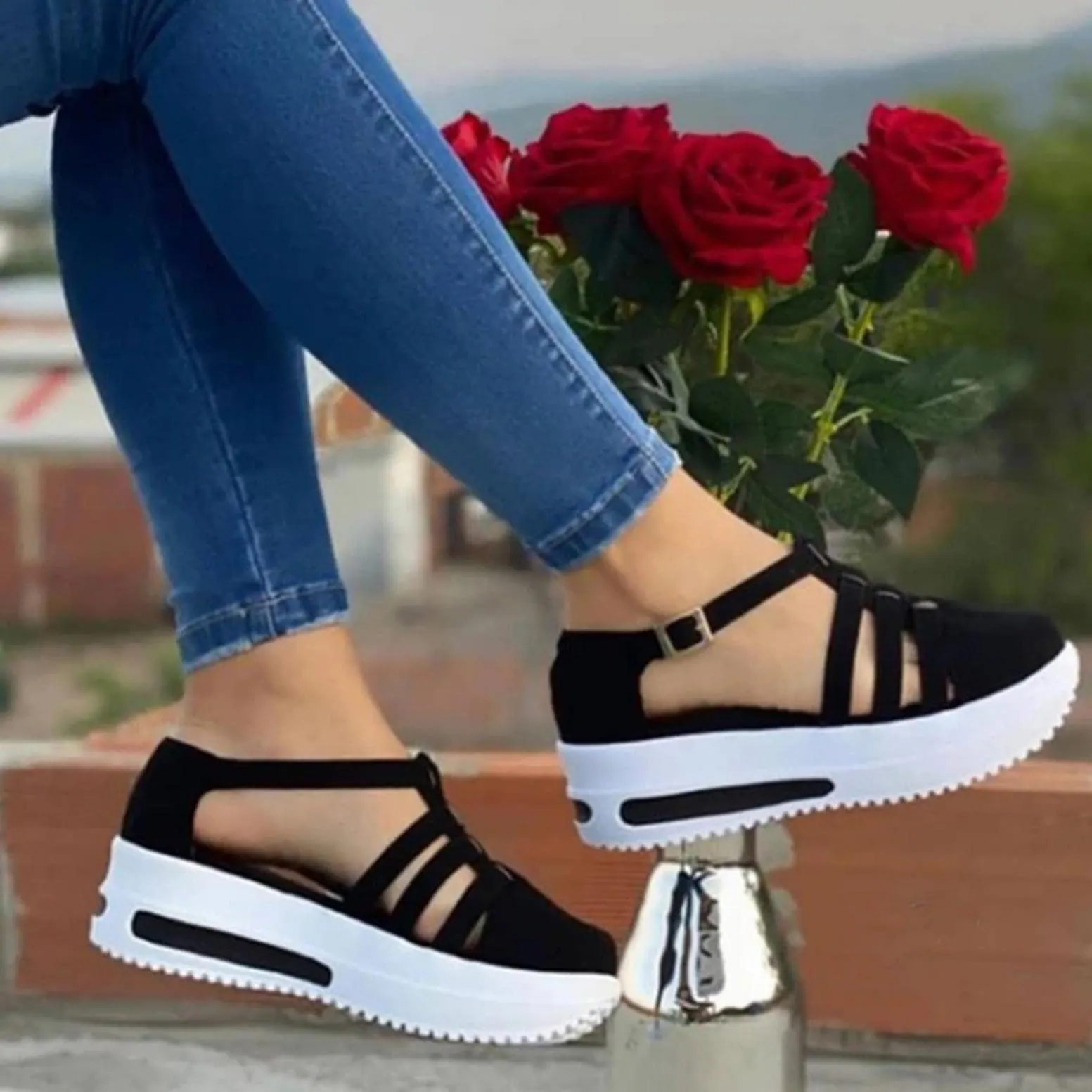 Grishay Women Sandals Casual Thick Bottom Comfortable Mid Heels Sandals