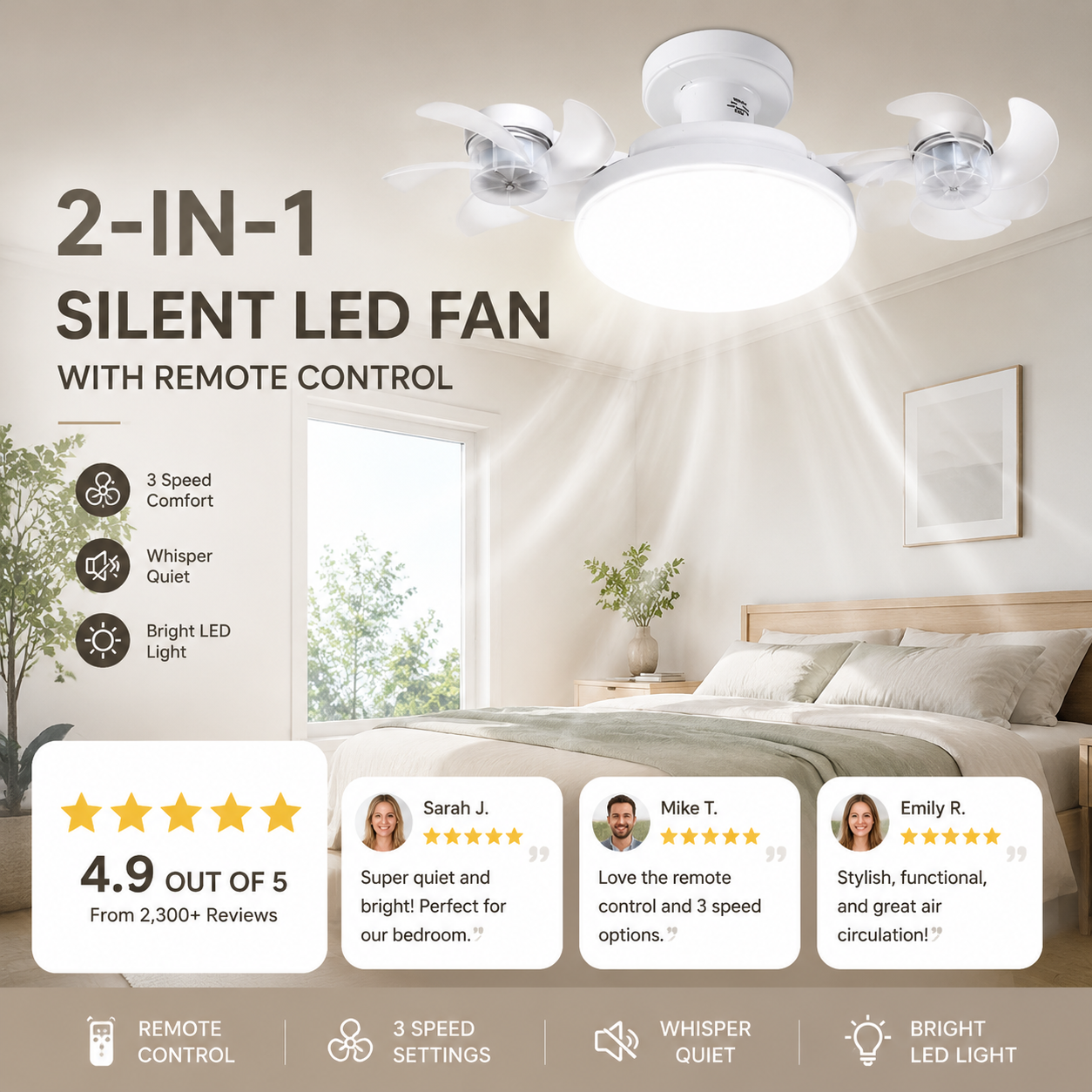 Remote Controlled LED Ceiling Fan Light
