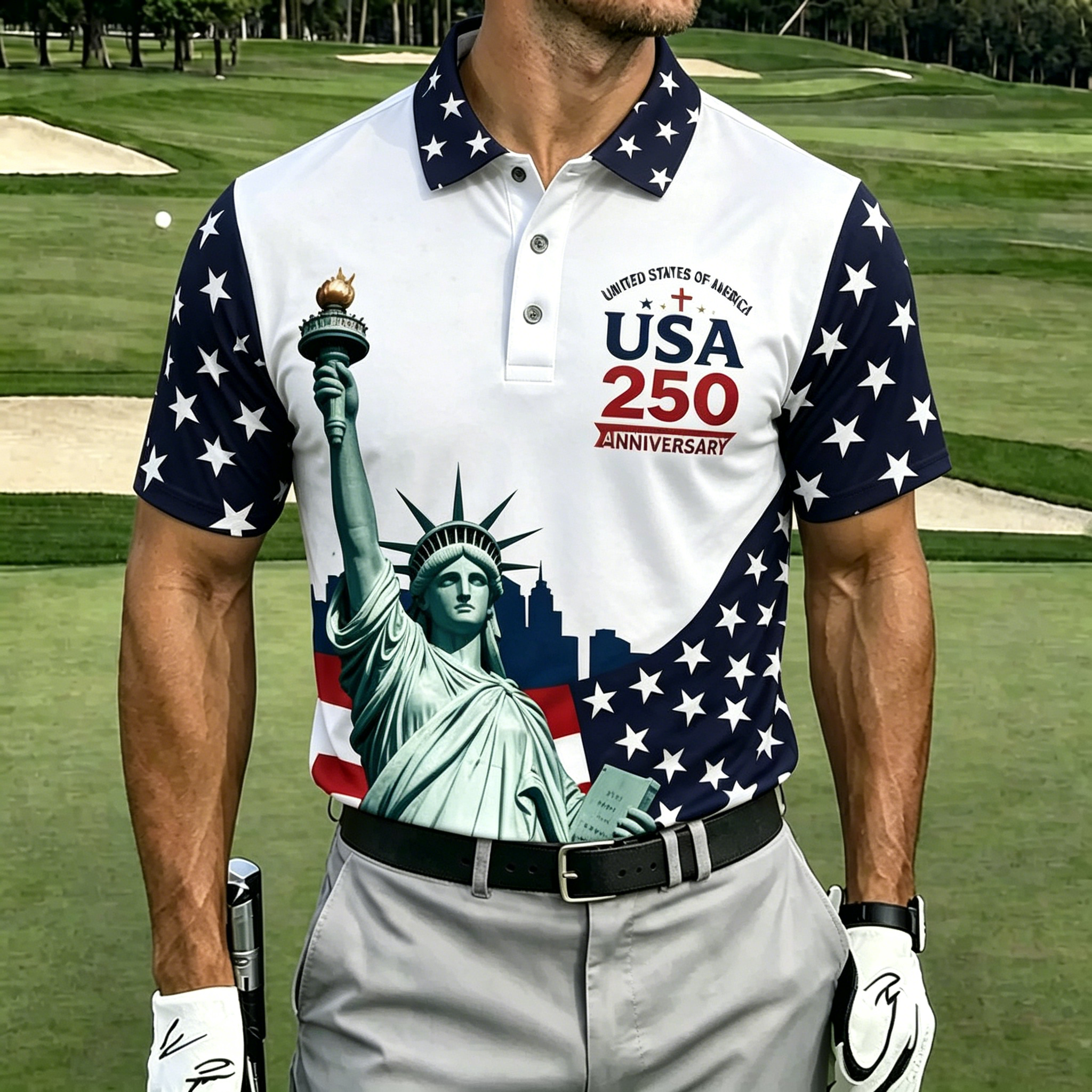 USA 250th Anniversary Distressed American Flag Golf Polo Shirt | Tactical Eagle Patriotic Polo