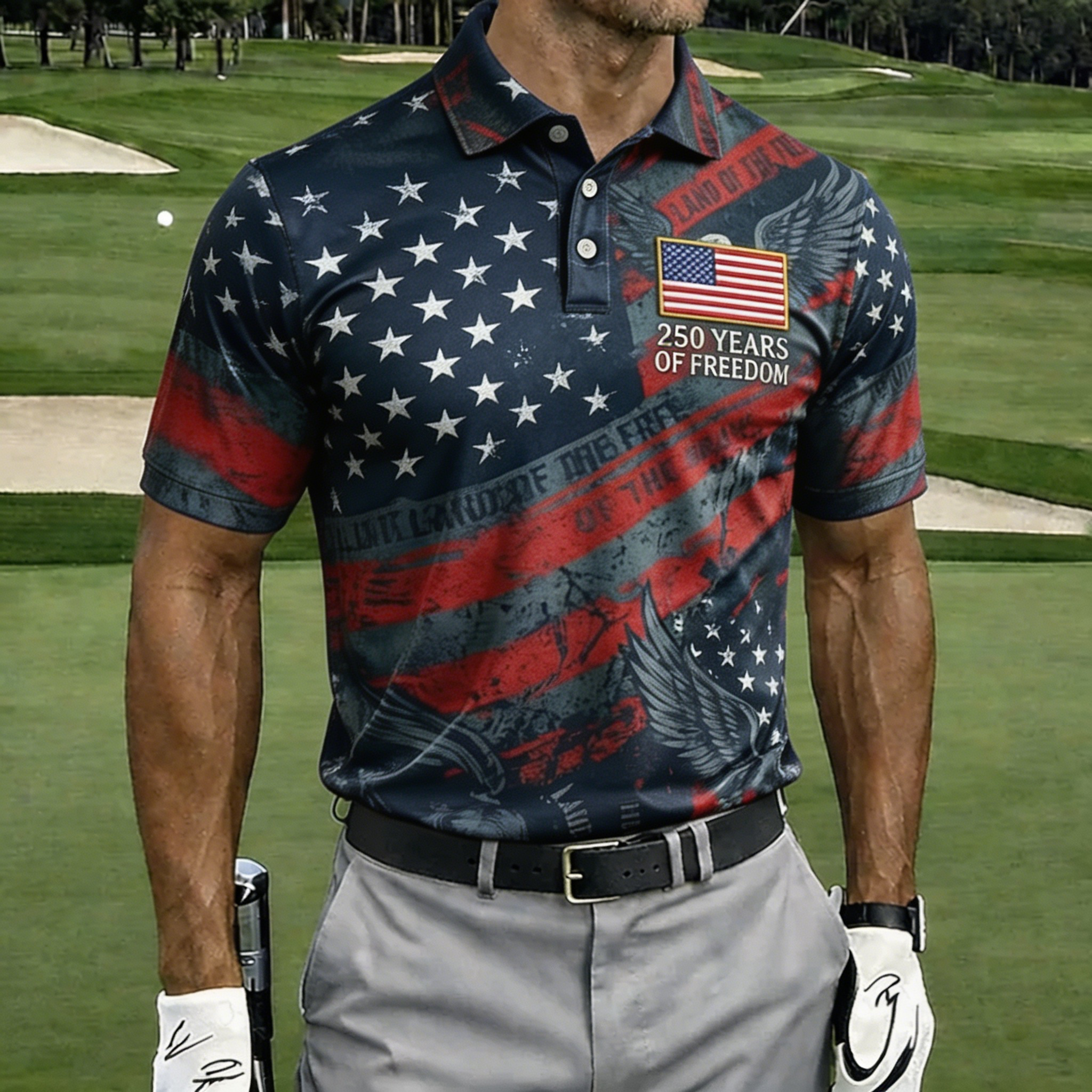 USA 250th Anniversary American Flag Golf Polo Shirt