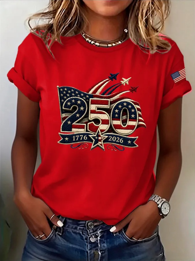 Women's USA 250th Anniversary "Stars & Stripes" Embroidered Style T-Shirt