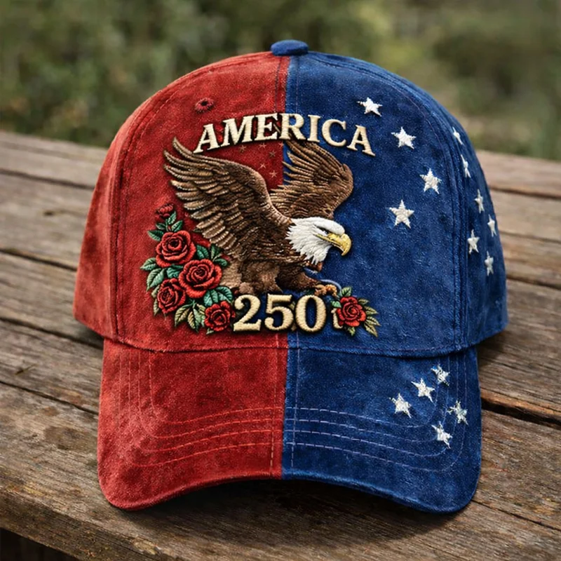 Patriotic USA 250 Anniversary Cap | Embroidered Flower & Flag Design
