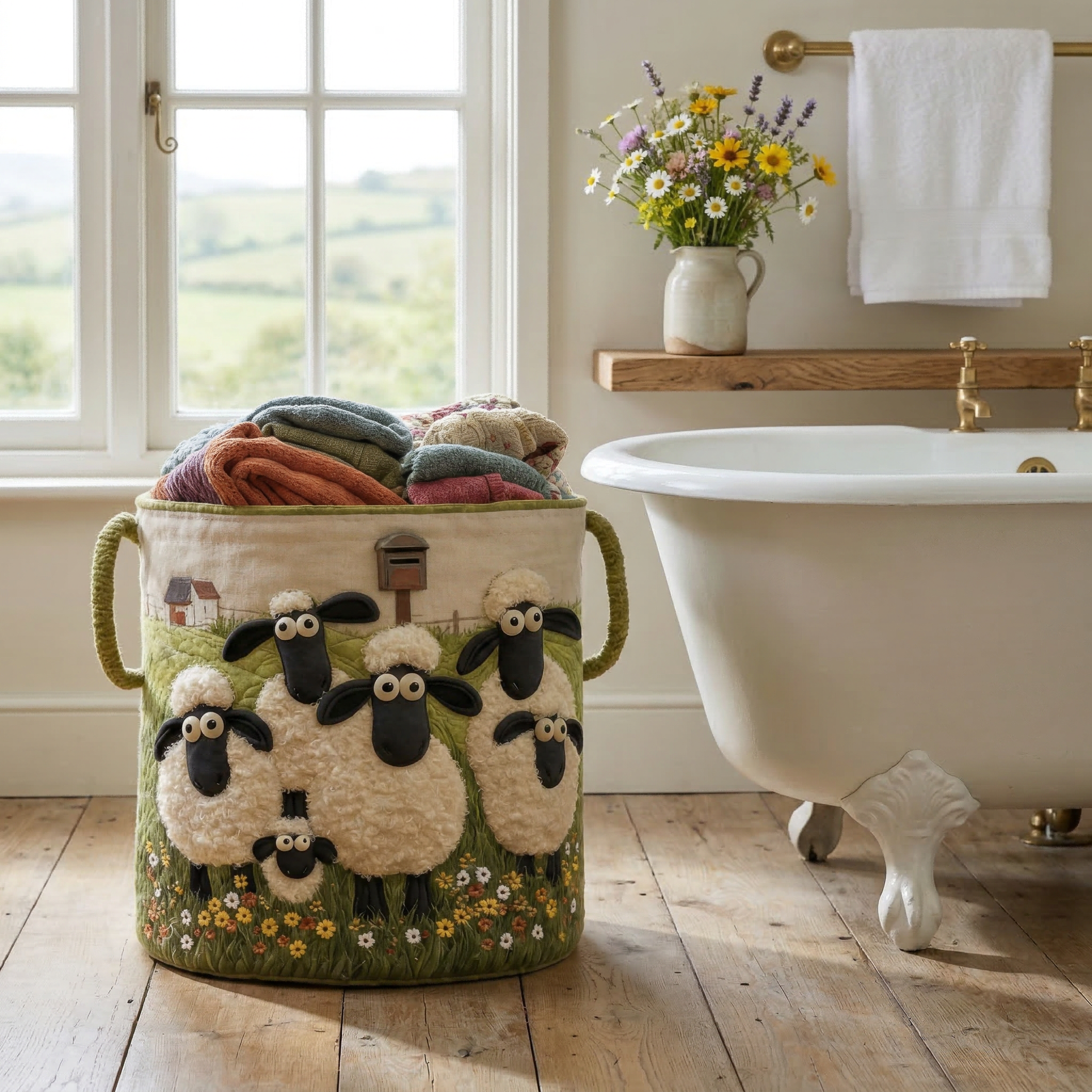 Sheep Heaven Quilted Laundry Basket