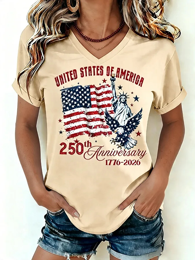 250th Anniversary Patriotic Printed Casual Ladies Short Sleeve Tee