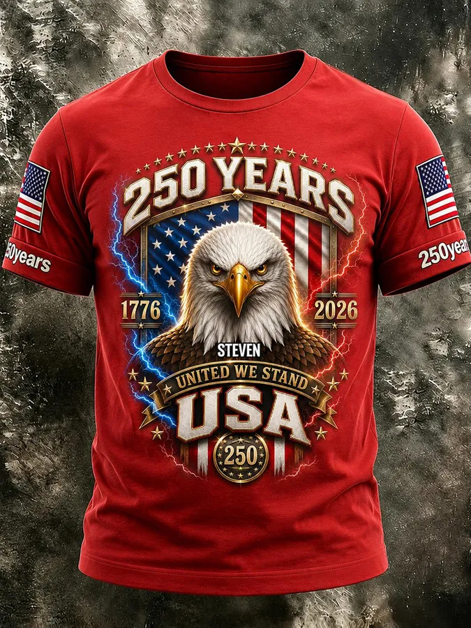 American Symbol Sleeve Flag Print Custom Name Casual Men Summer To