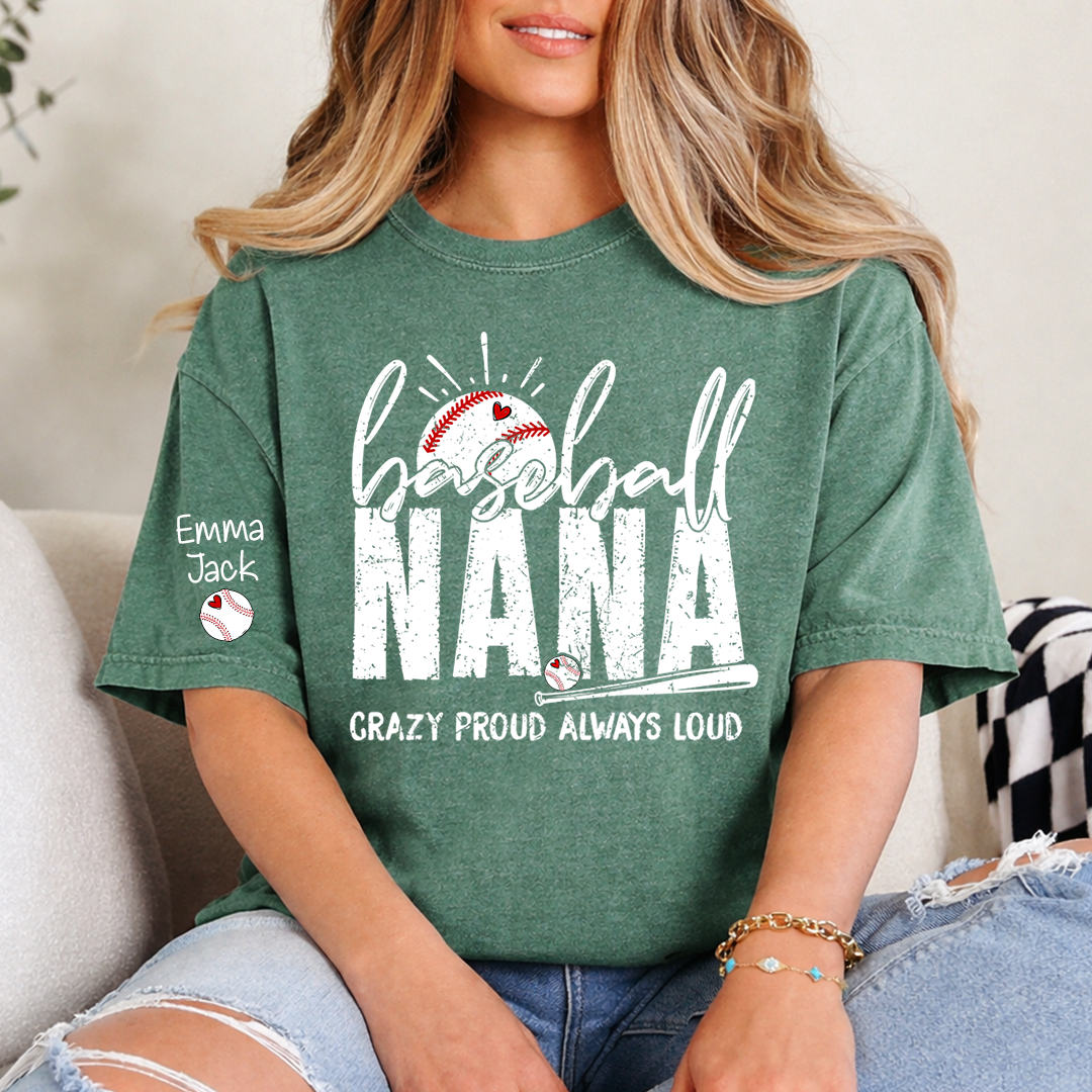 Custom Baseball Nana T-Shirt, Personalized Sports Grandma Tee for Game Day