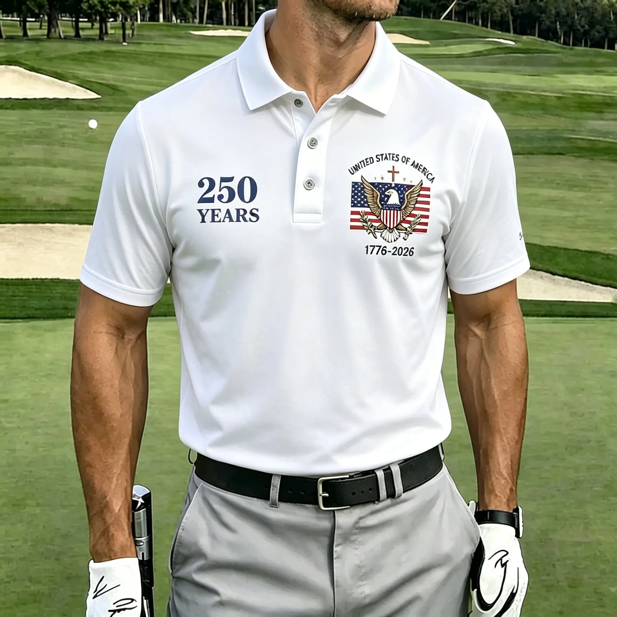 USA Patriotic Distressed American Flag Golf Polo Shirt | Tactical Eagle Patriotic Polo