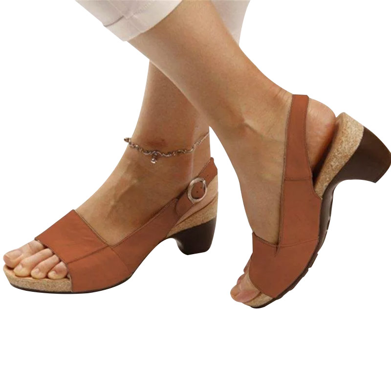 Grishay Women's Elegant Low Chunky Heel Comfy Sandals