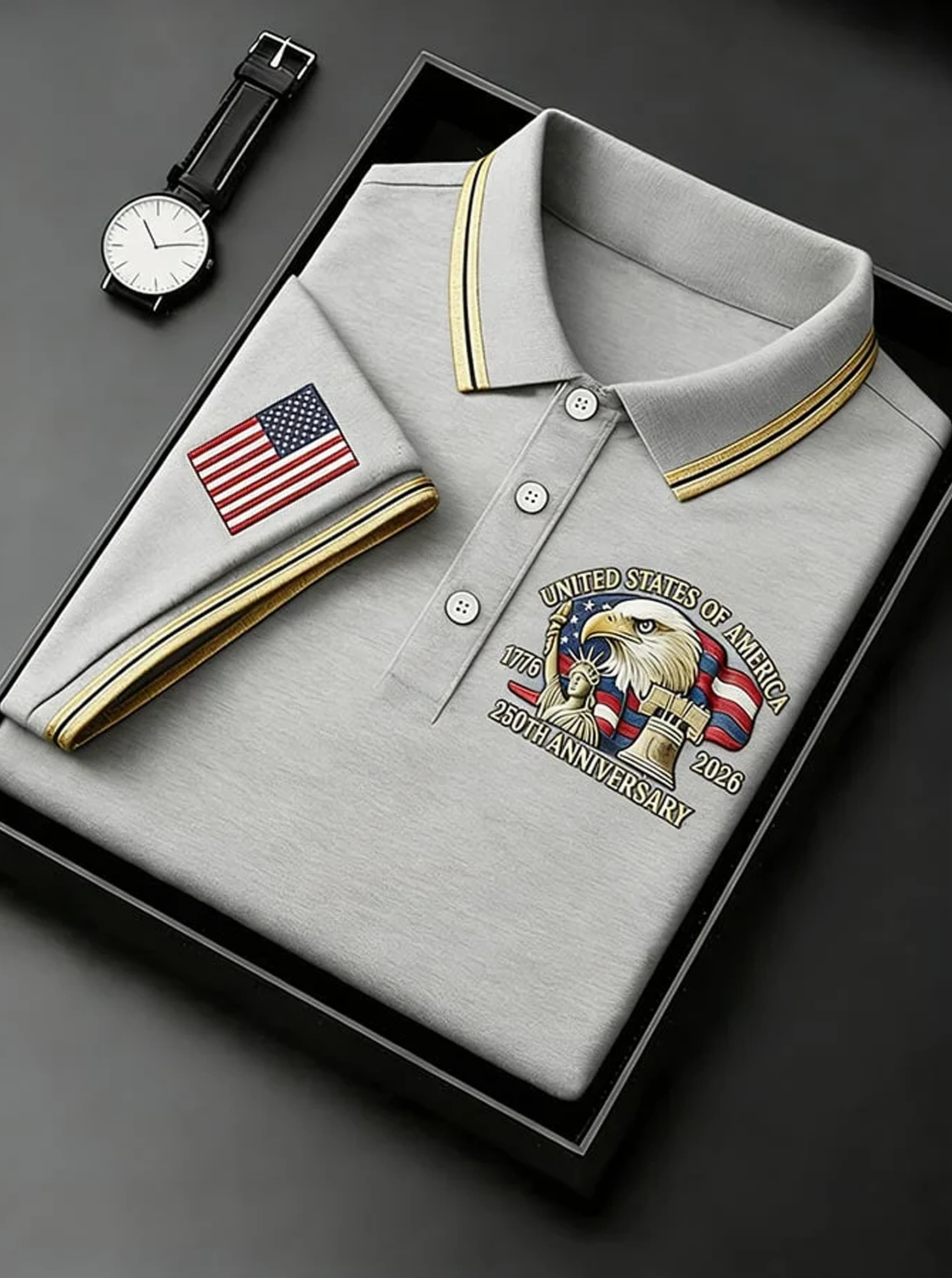 Men's Retro 250th Anniversary of the United States Independence Day Cross Print Polo Shirt