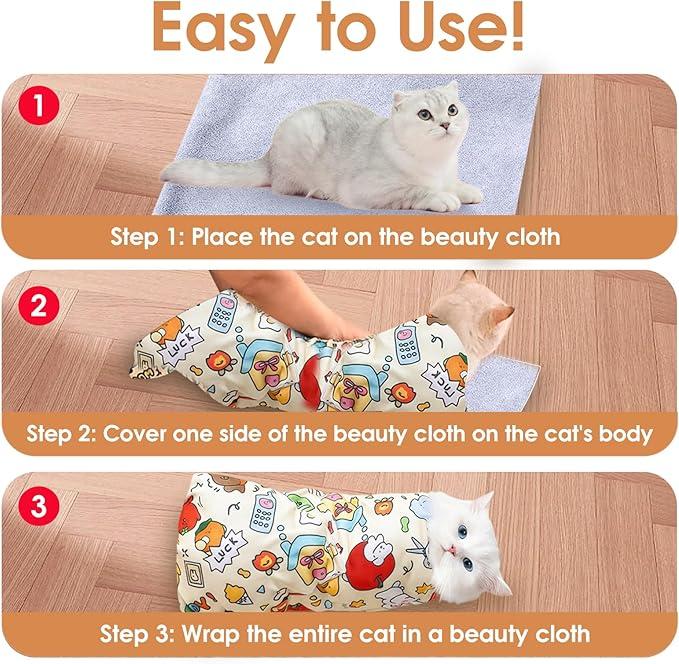 Cat Grooming Wrap – Self-Adherent Anti-Scratch Swaddle Restraint Bag for Stress-Free Nail Clipping