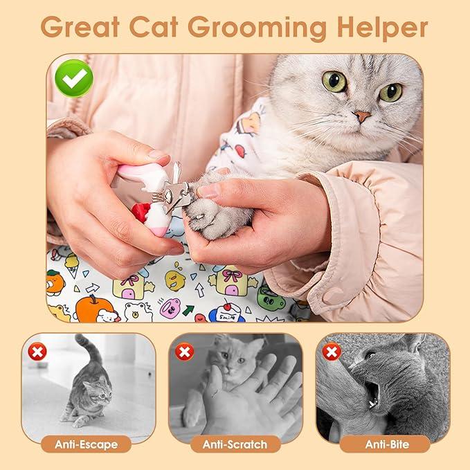 Cat Grooming Wrap – Self-Adherent Anti-Scratch Swaddle Restraint Bag for Stress-Free Nail Clipping