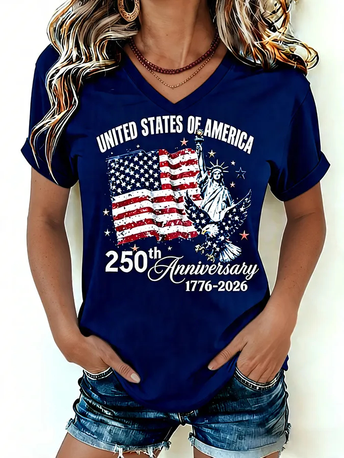 250th Anniversary Patriotic Printed Casual Ladies Short Sleeve Tee