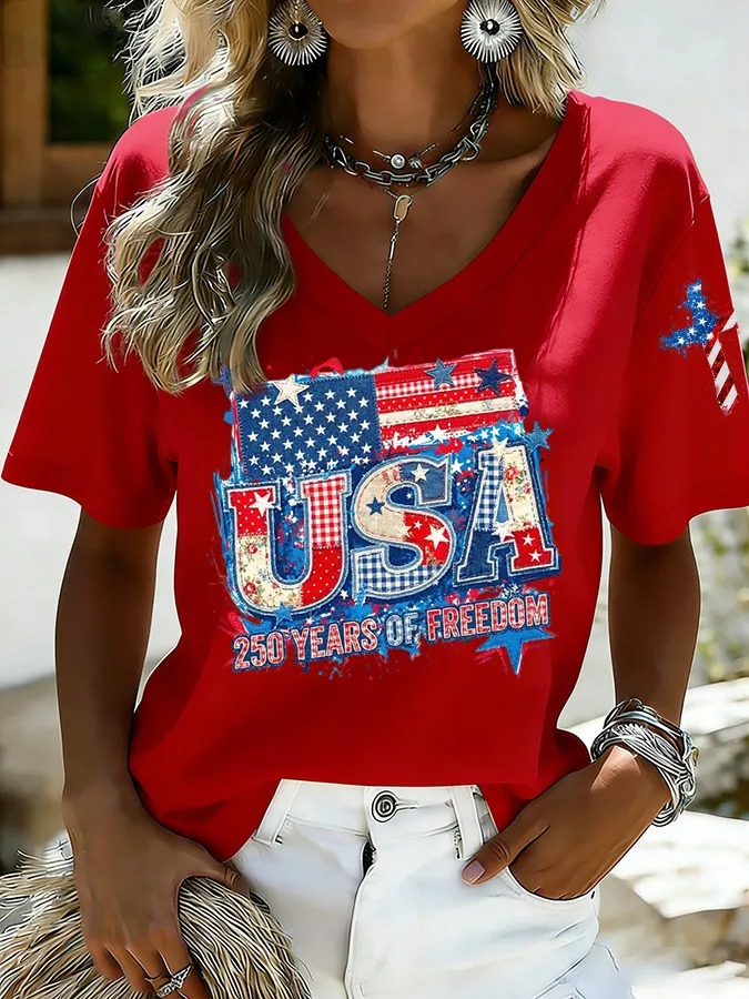 Women's USA 250th Anniversary "Years of Freedom" V-Neck T-Shirt