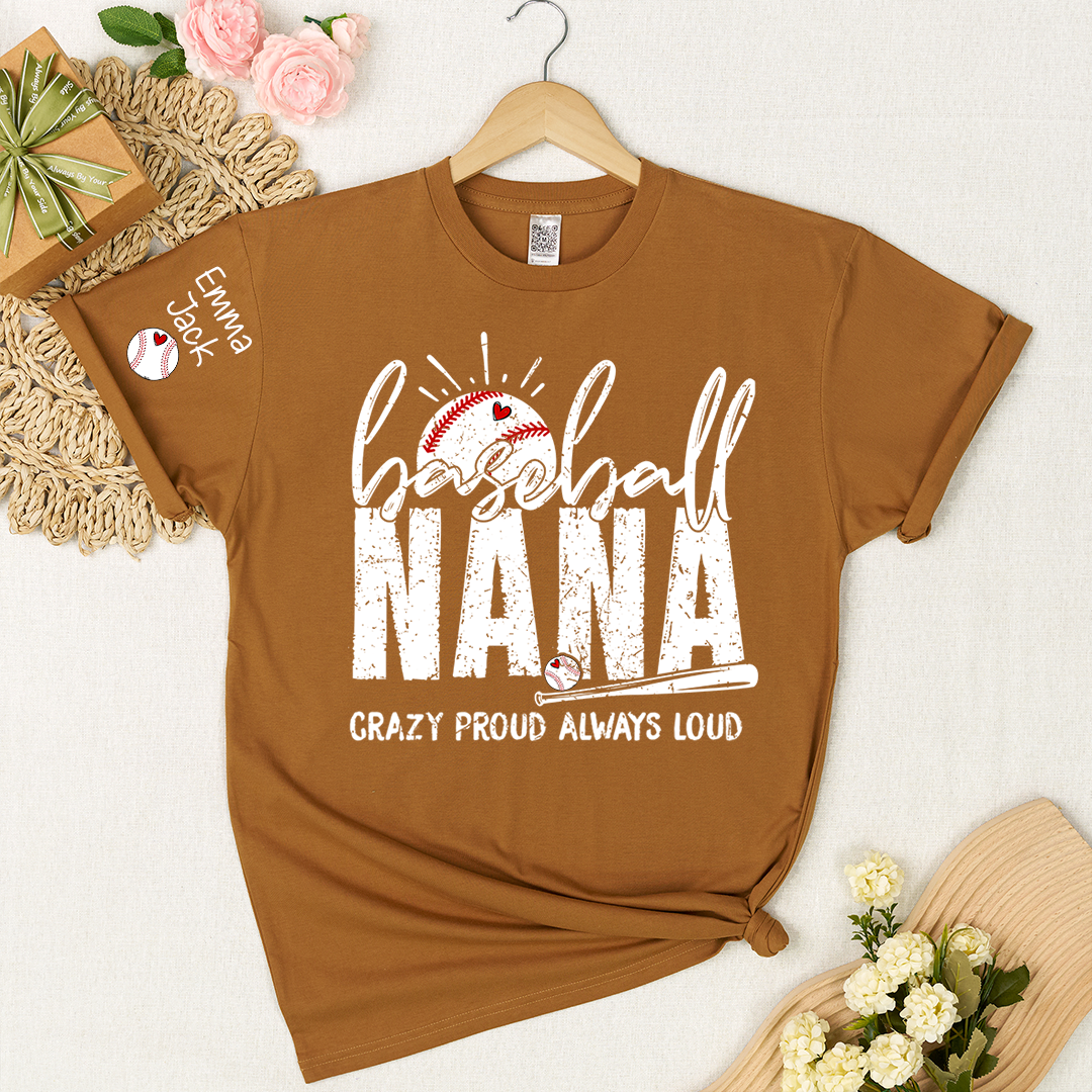 Custom Baseball Nana T-Shirt, Personalized Sports Grandma Tee for Game Day