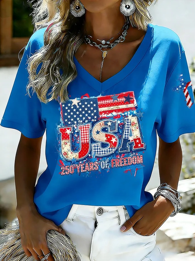 Women's USA 250th Anniversary "Years of Freedom" V-Neck T-Shirt
