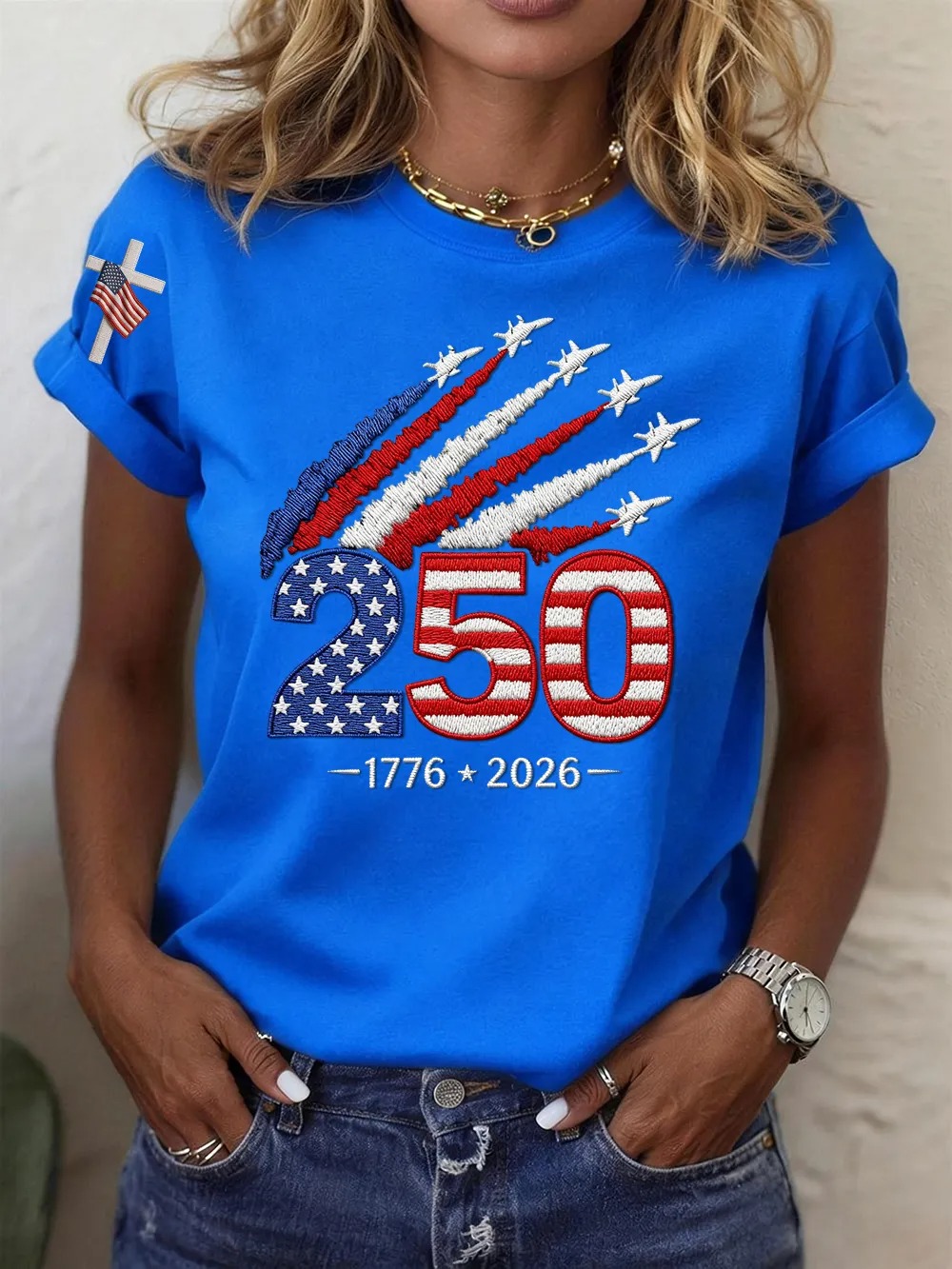 [Copy]Women's USA 250th Anniversary Patriotic T-Shirt, 1776-2026 Flag Print Tee