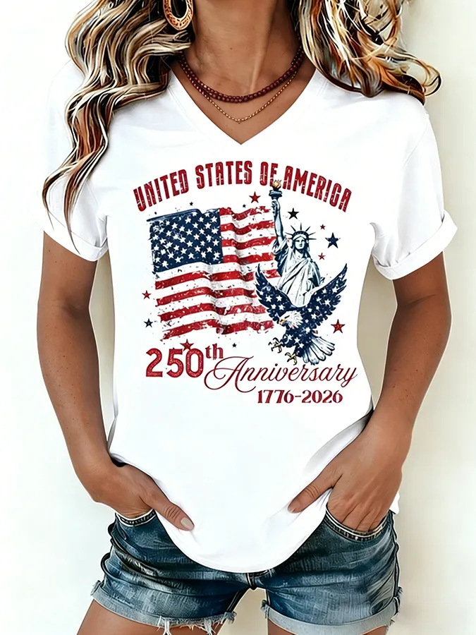 250th Anniversary Patriotic Printed Casual Ladies Short Sleeve Tee