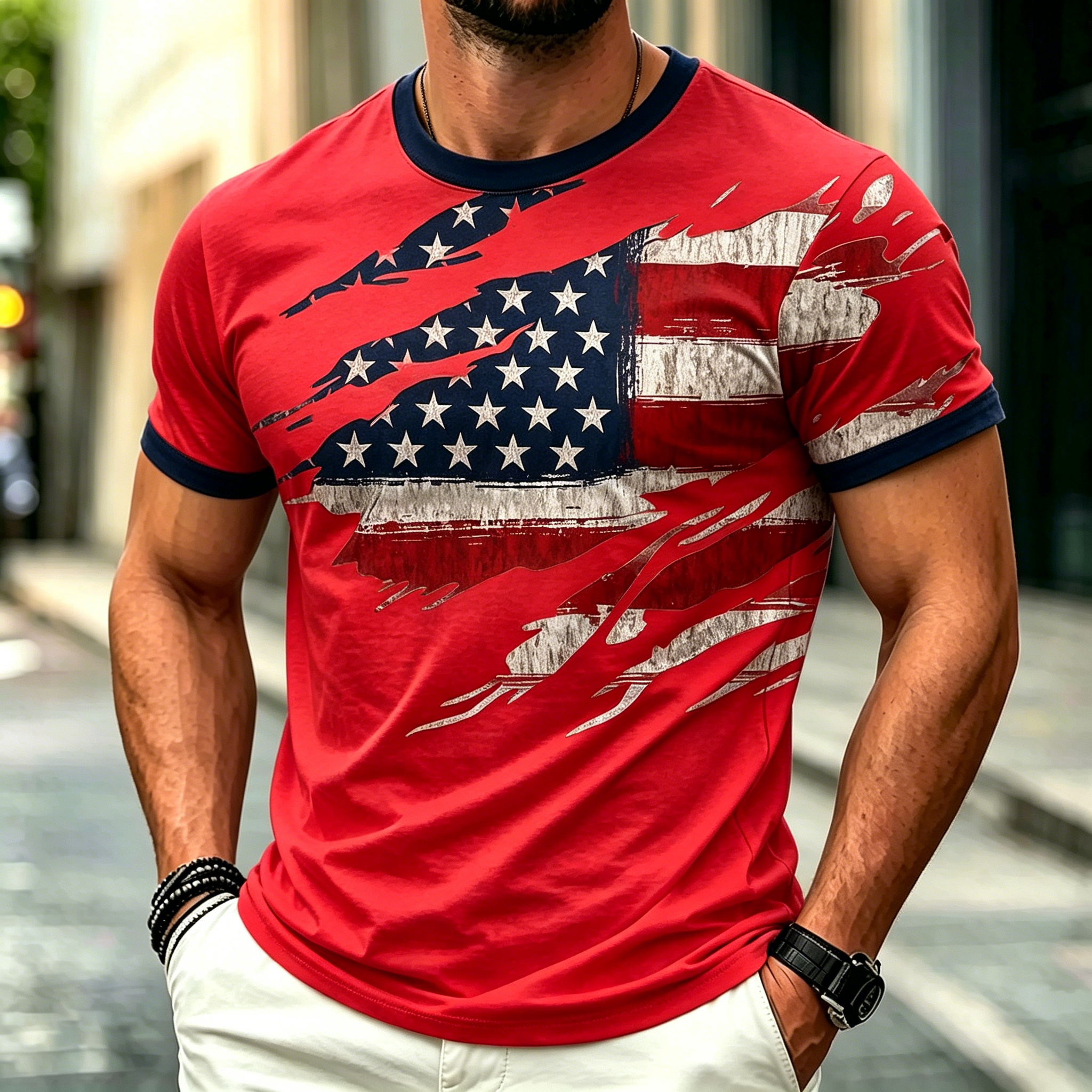 Patriotic American Flag Graphic Tee - Casual Summer Short Sleeve Shirt